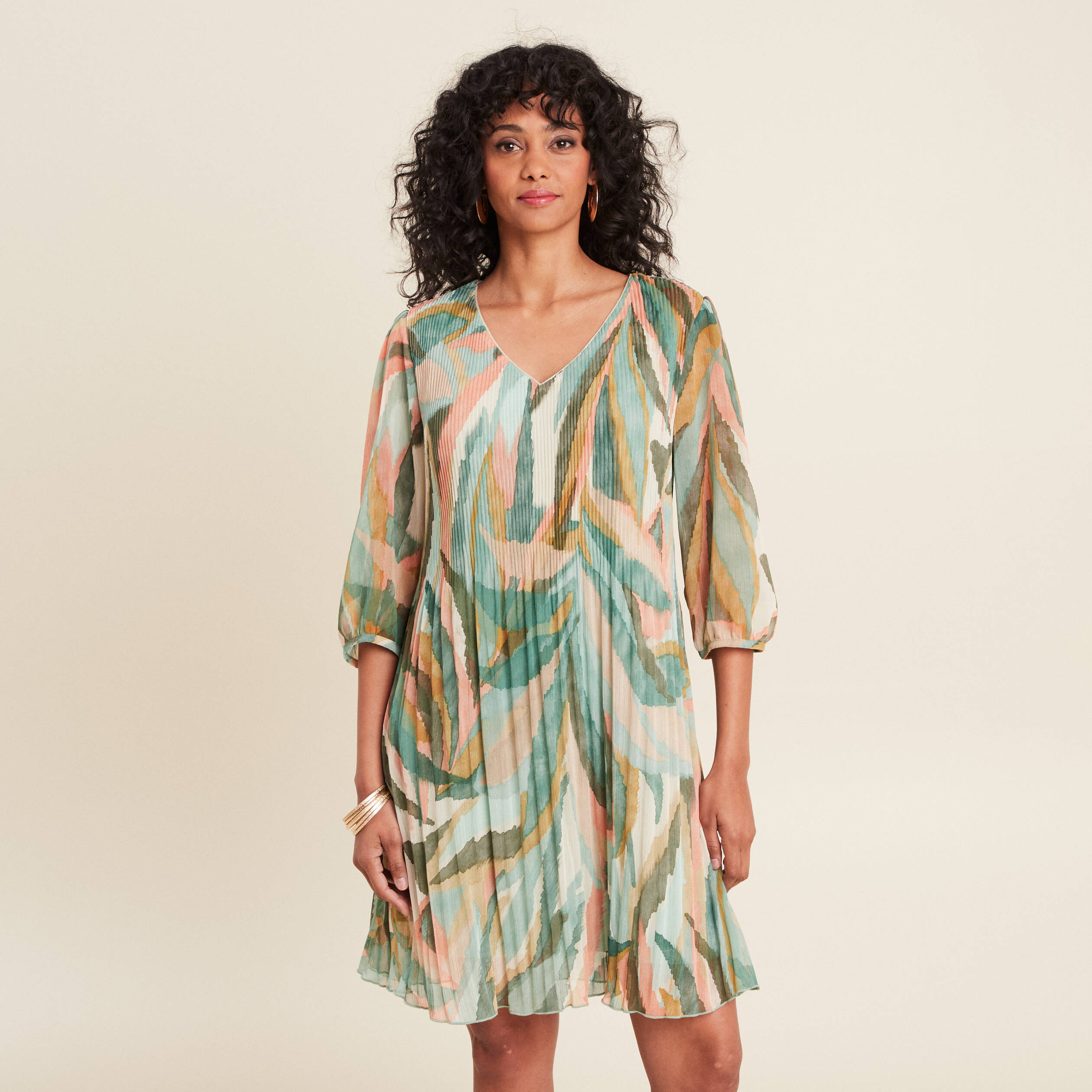 Robe évasée plissée multicolore femme