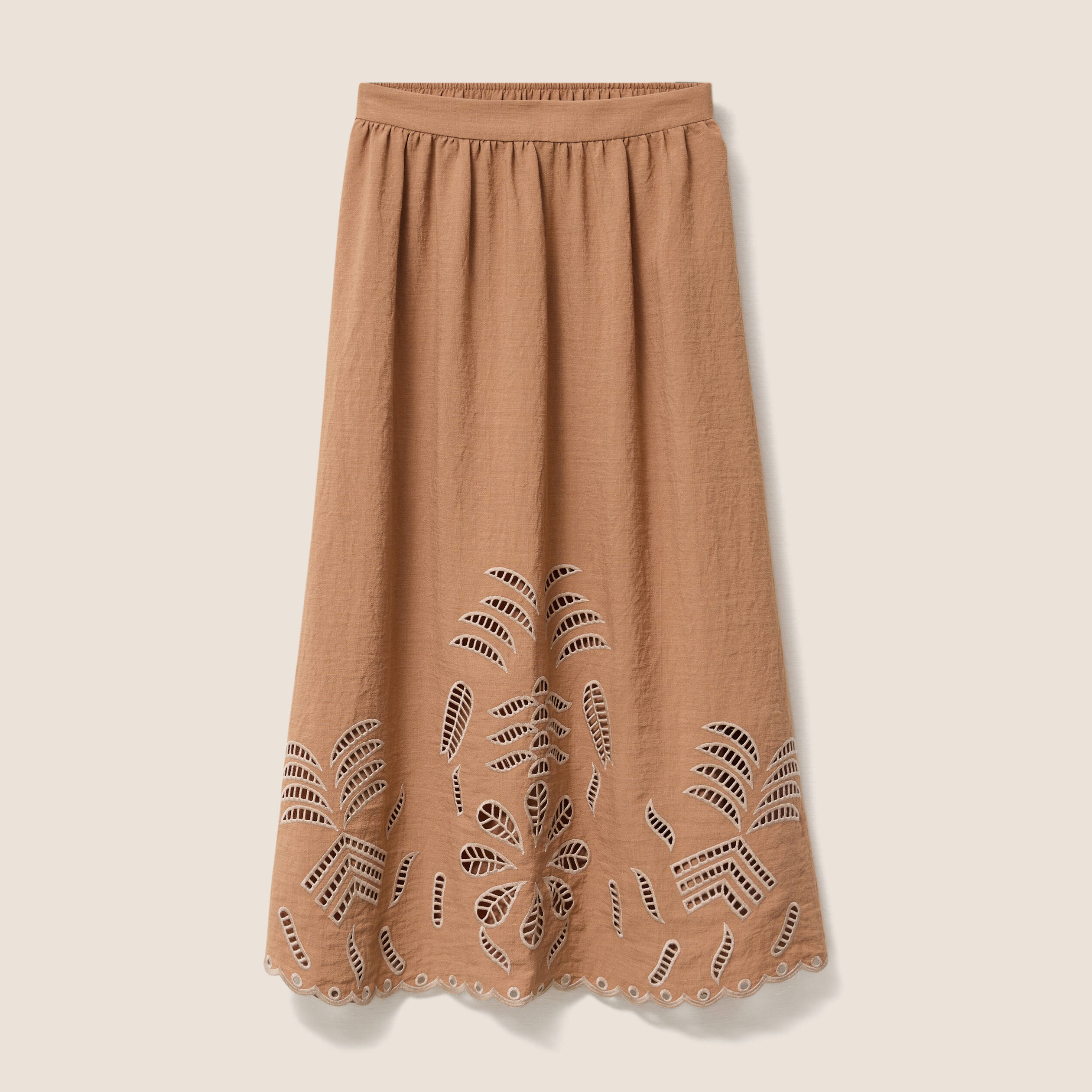 Jupe longue &eacute;vas&eacute;e beige femme