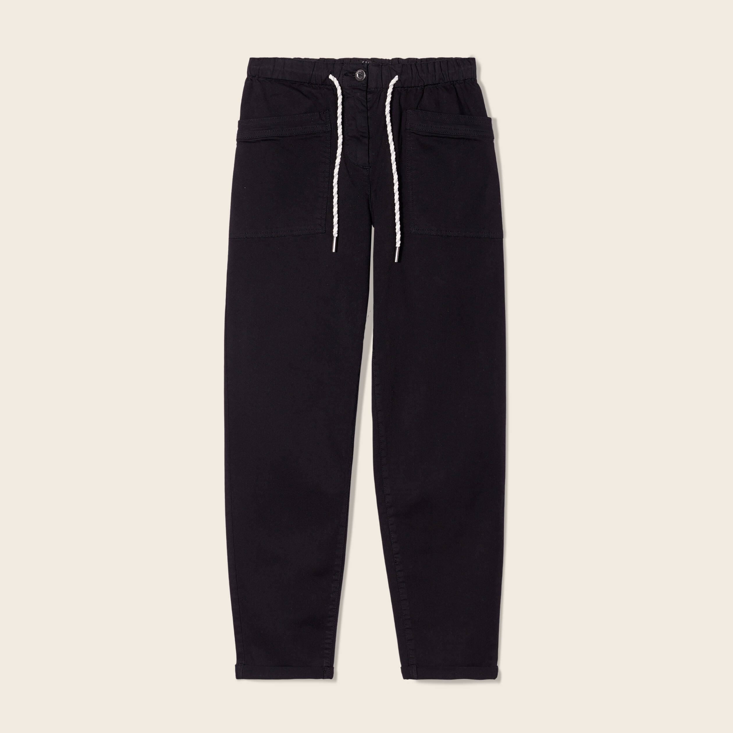 Pantalon coupe droite à coulisse vert foncé femme