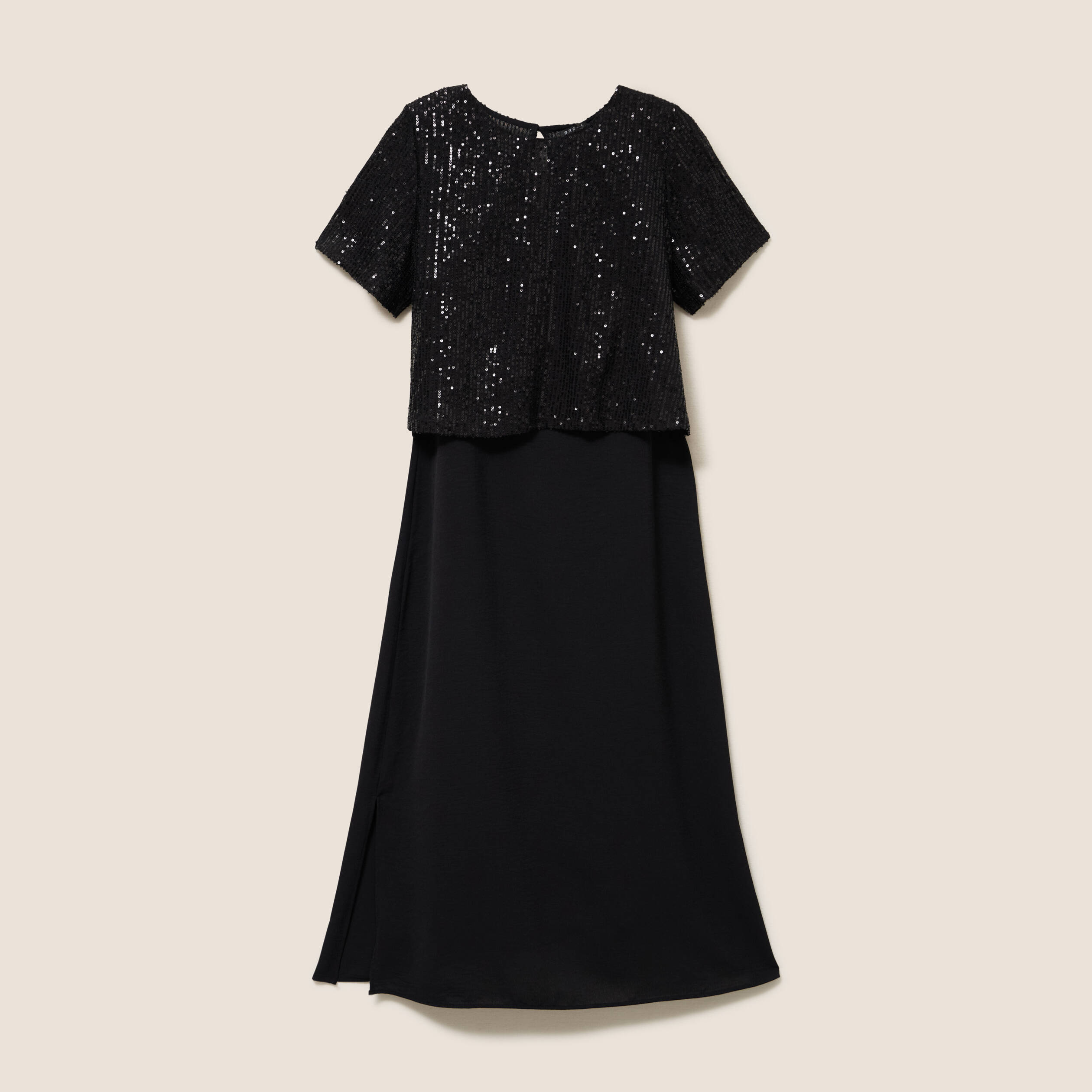 Robe longue &eacute;vas&eacute;e 2 en 1 col rond noir femme