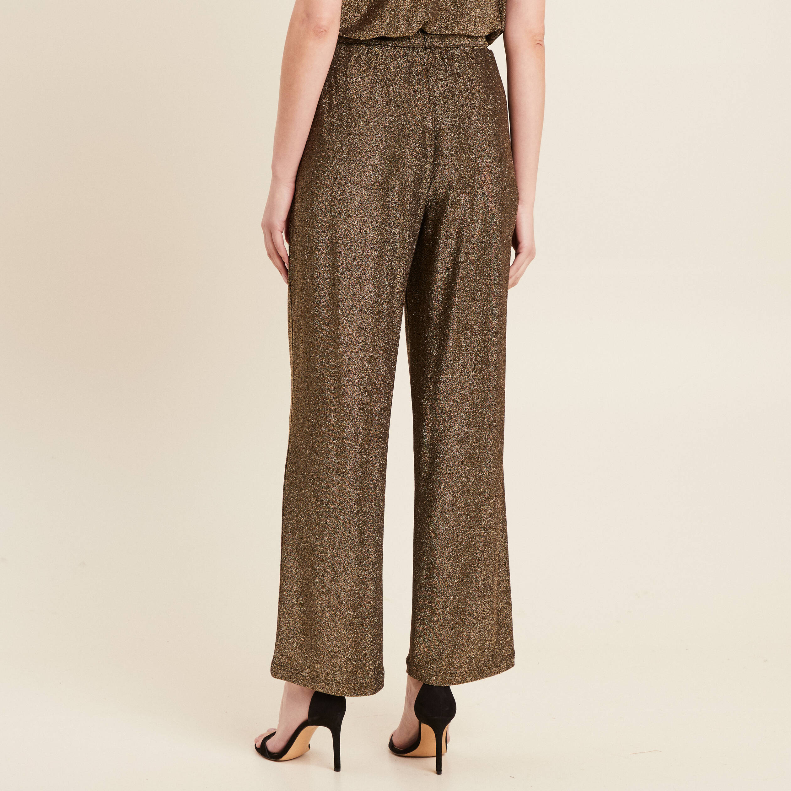 Pantalon large taille haute vert kaki femme