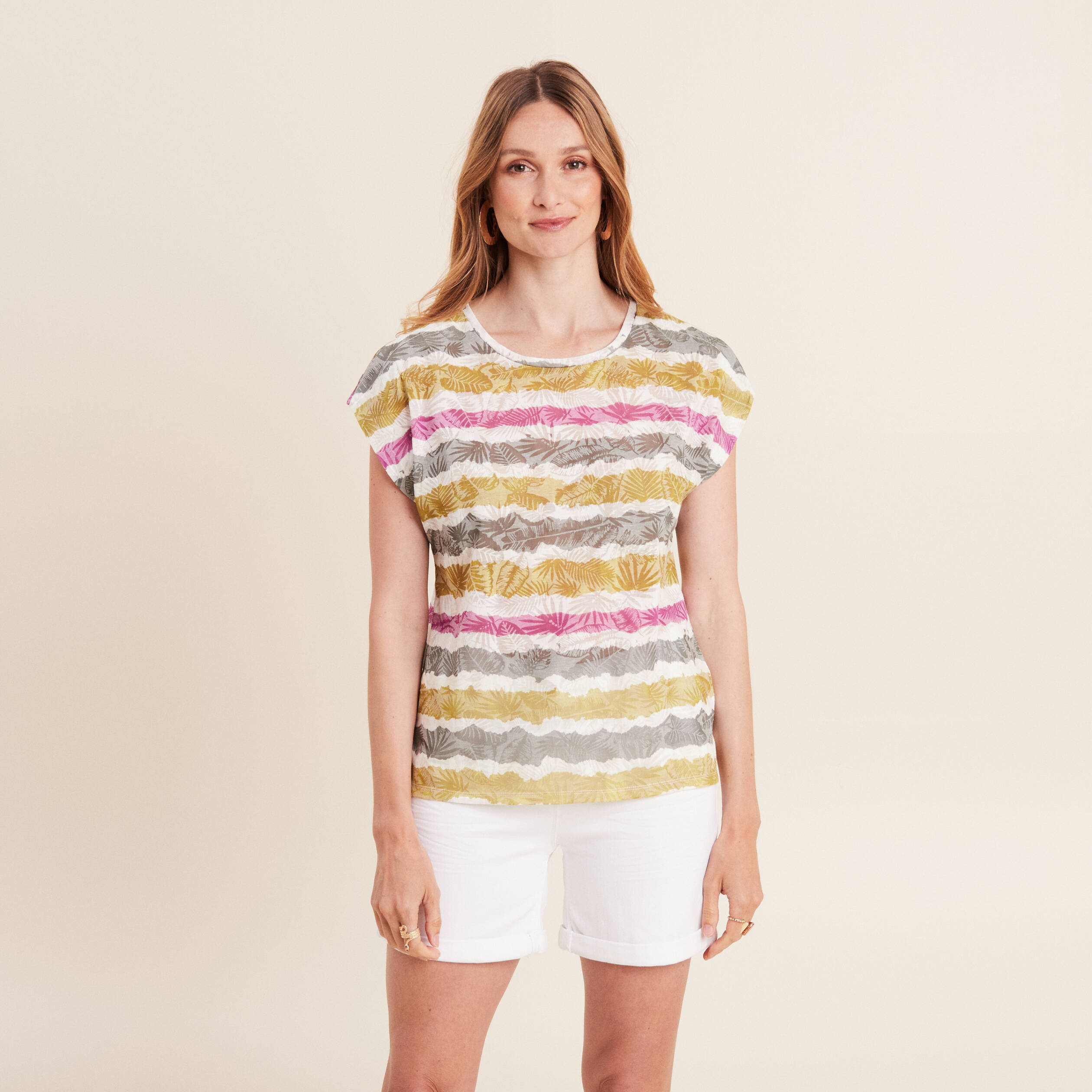T-shirt manches courtes beige femme