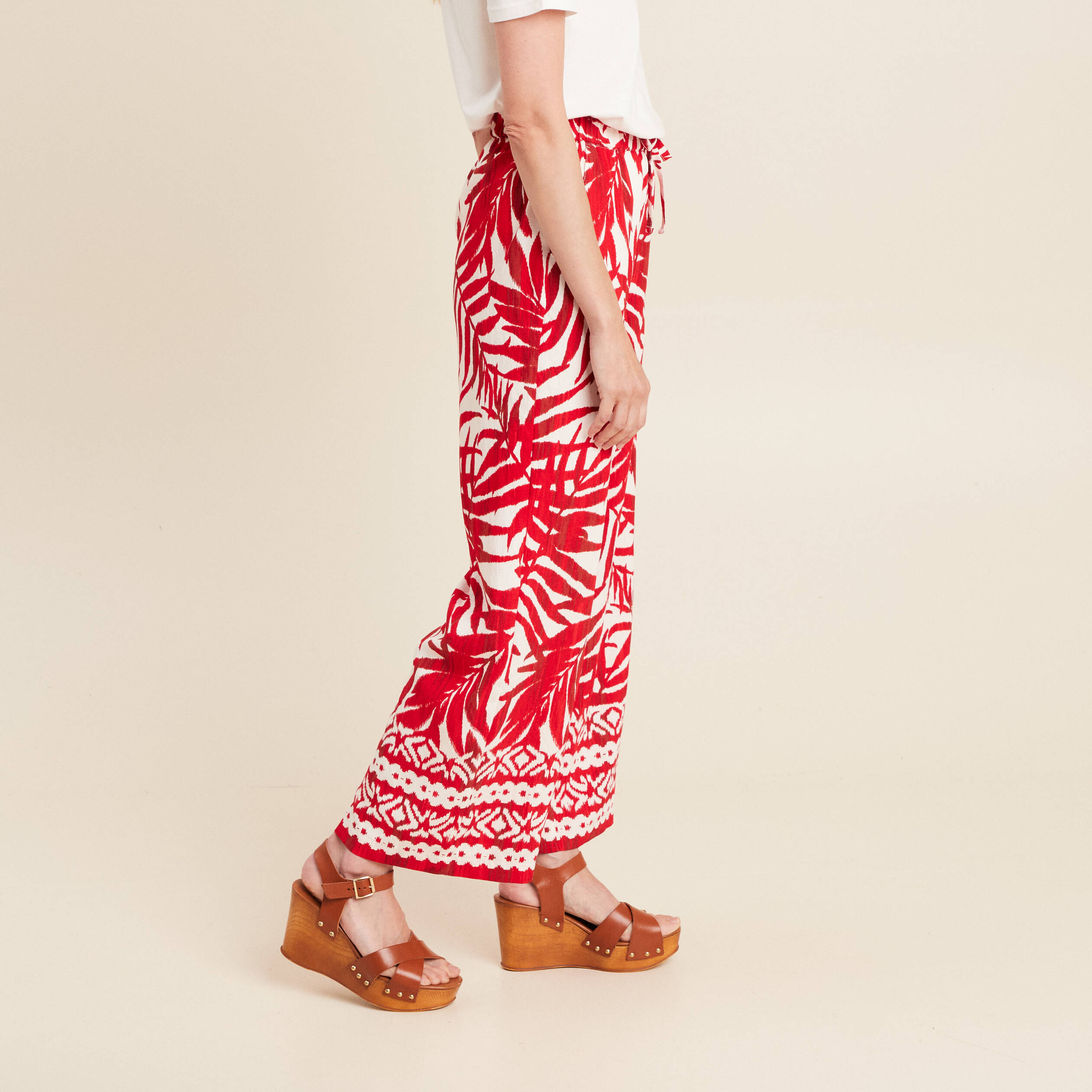 pantalon large taille haute ecru femme Pantalon large taille haute ecru femme