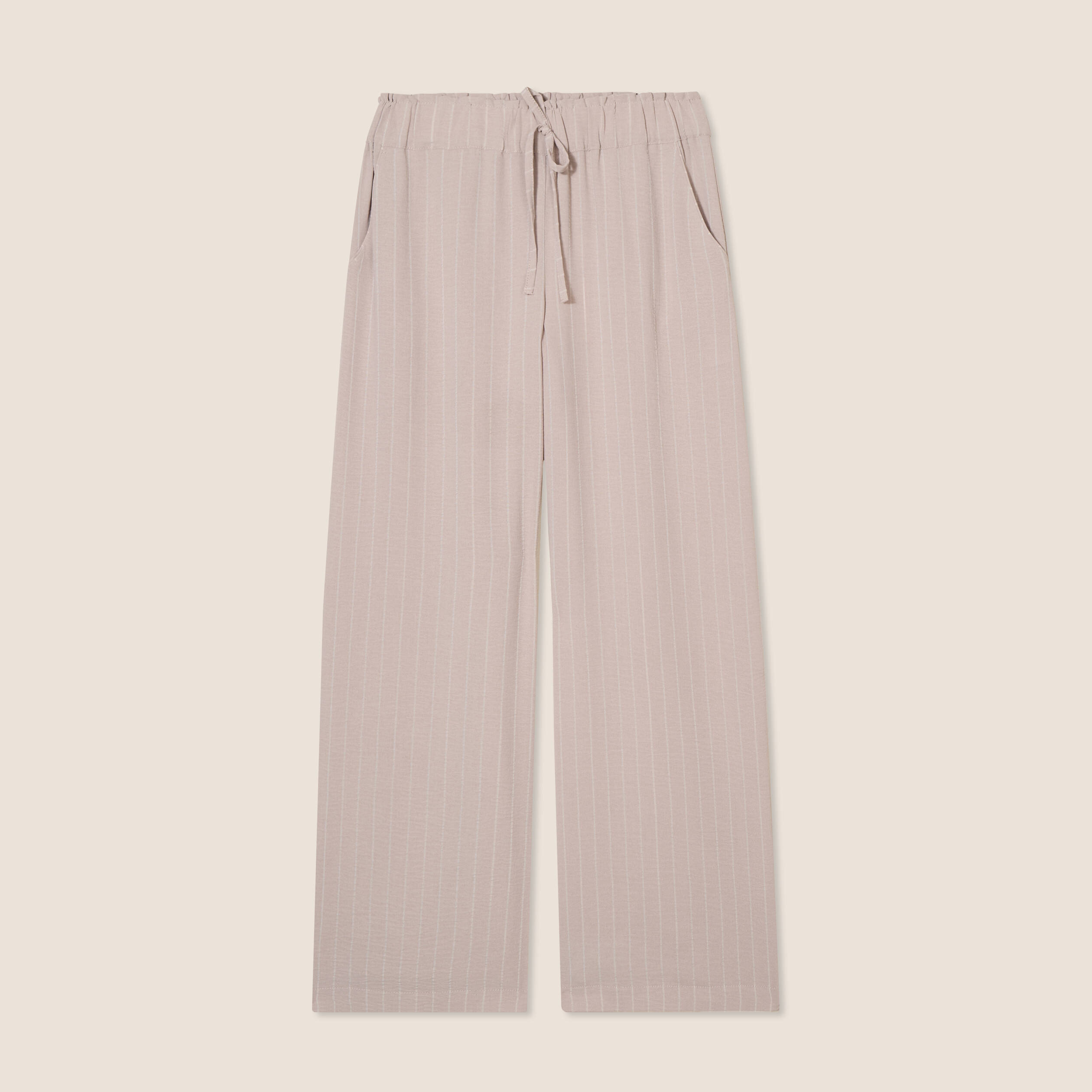 Pantalon large taille haute beige femme