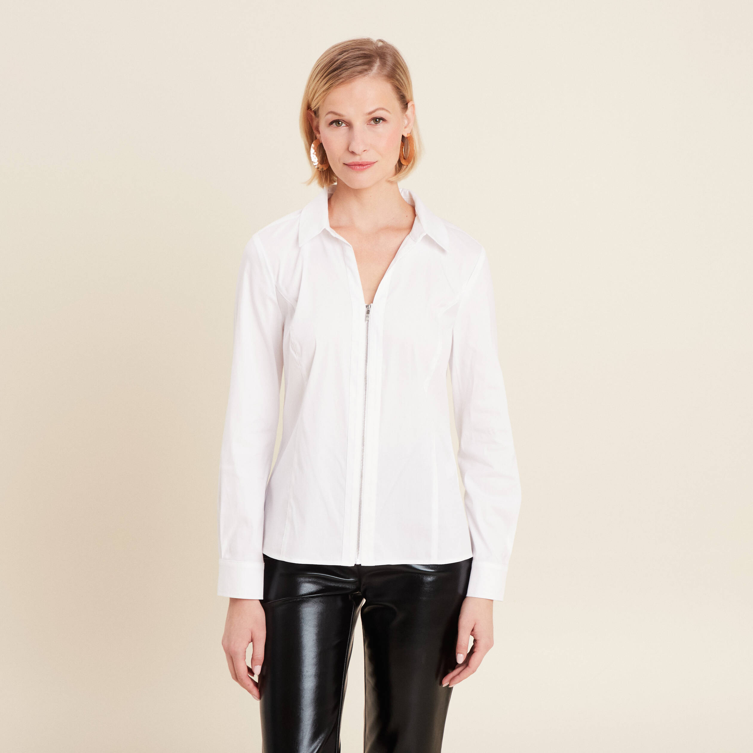Chemise manches longues zippée blanc femme