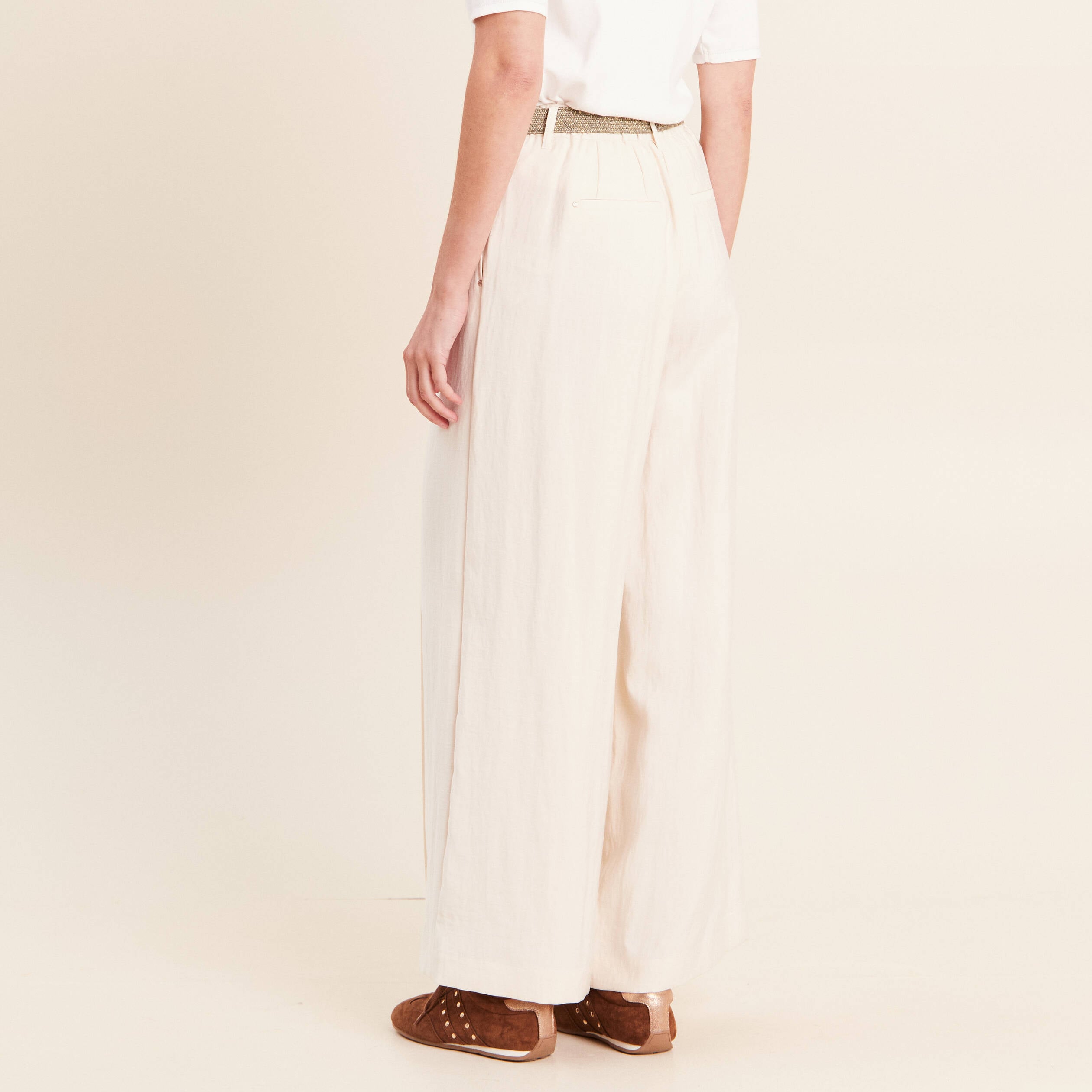 Pantalon large avec ceinture amovible ivoire femme
