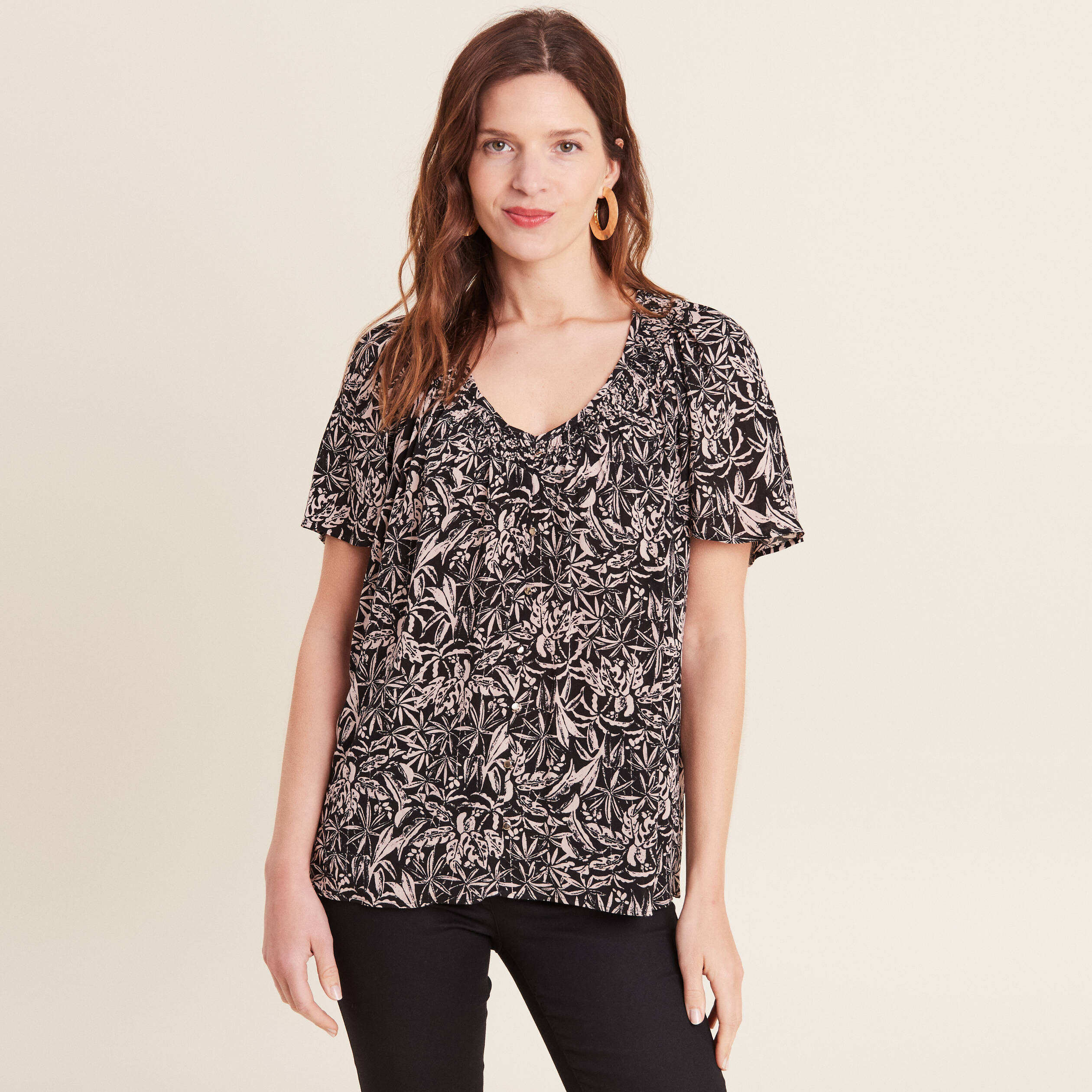 Blouse manches courtes noir femme