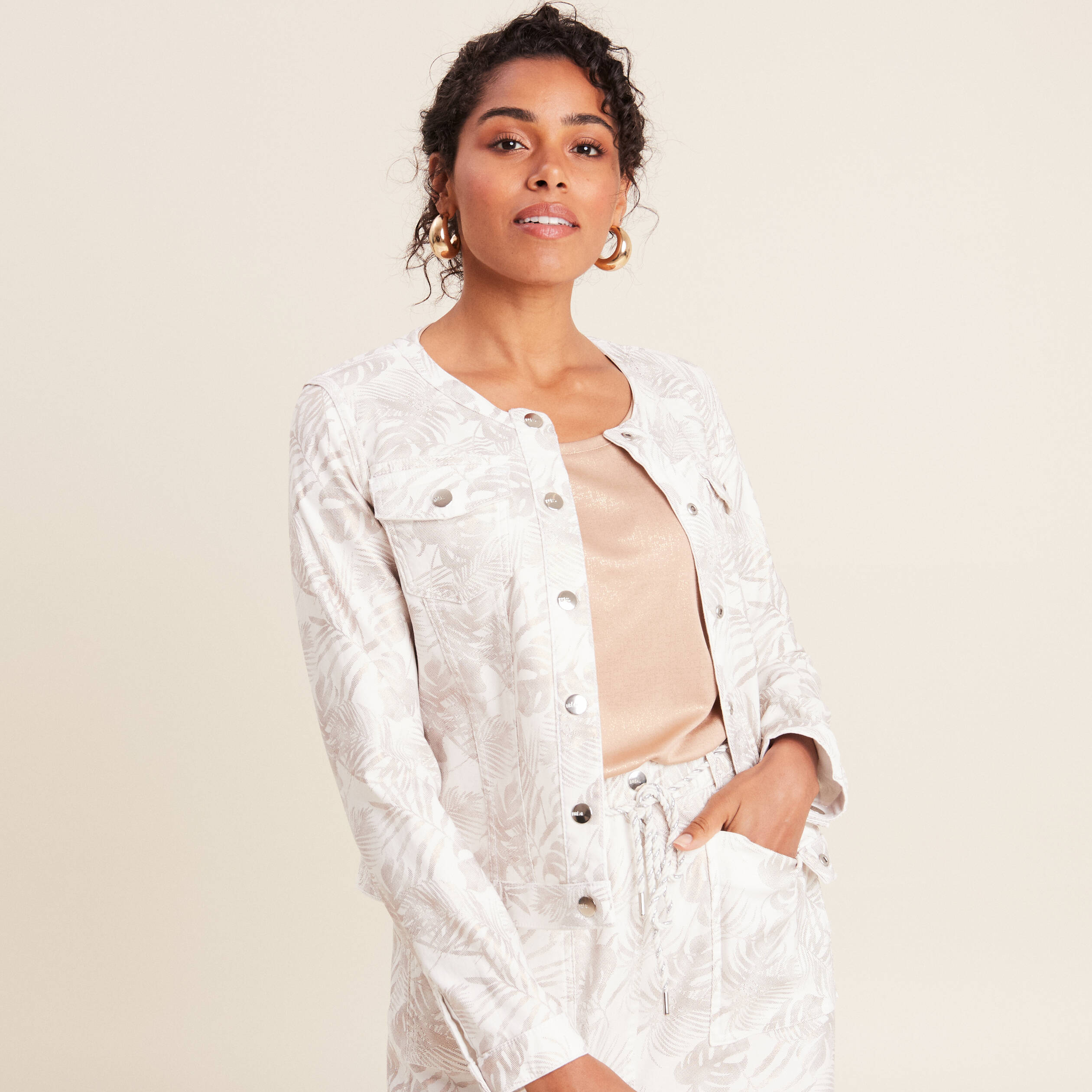 Veste réversible boutonnée ivoire femme