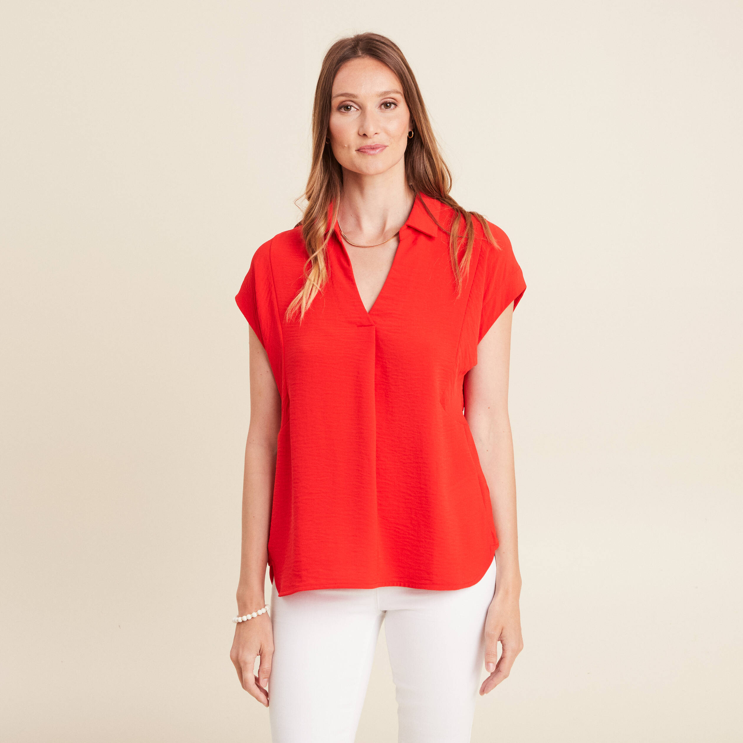 Blouse manches courtes rouge femme