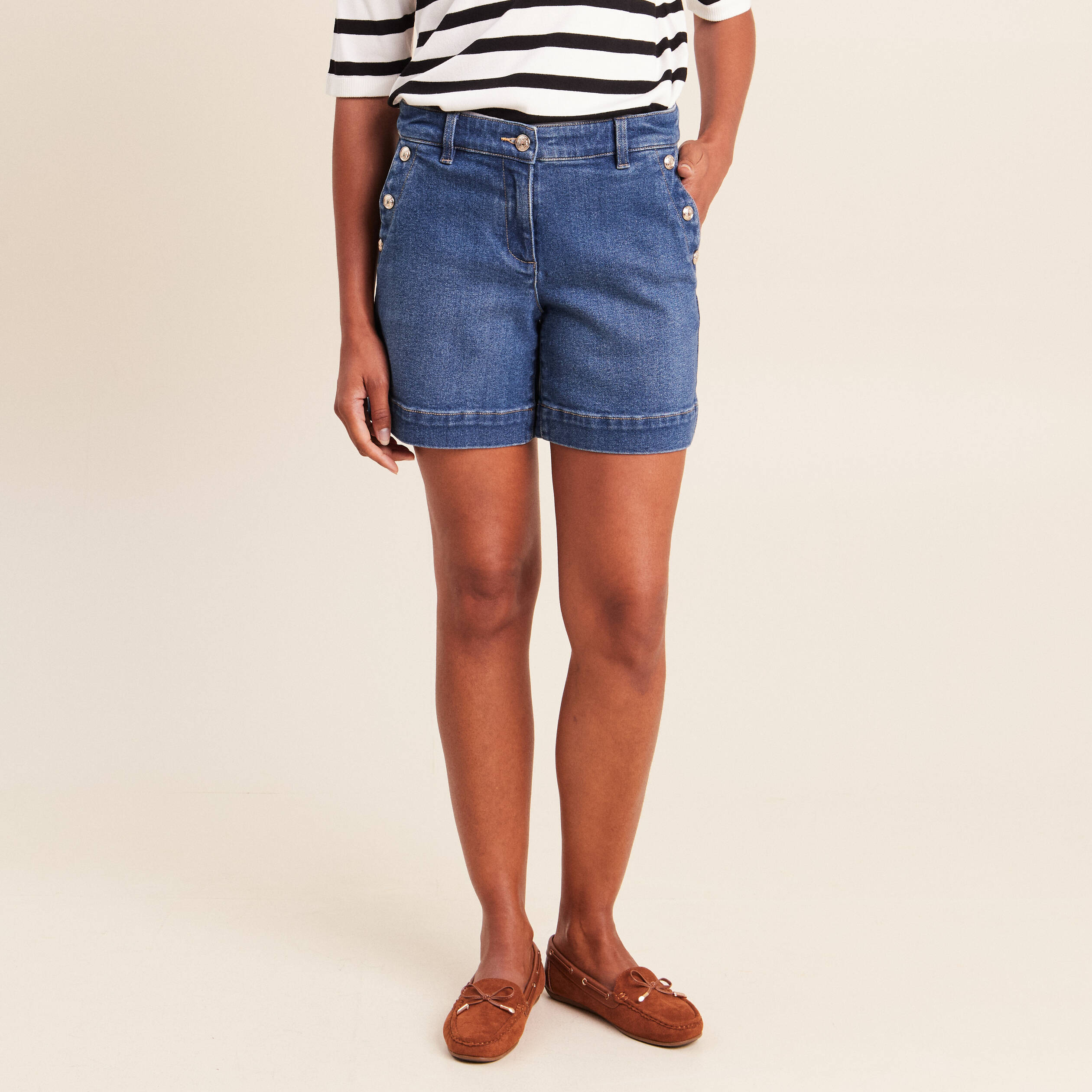 Short en jean denim stone femme