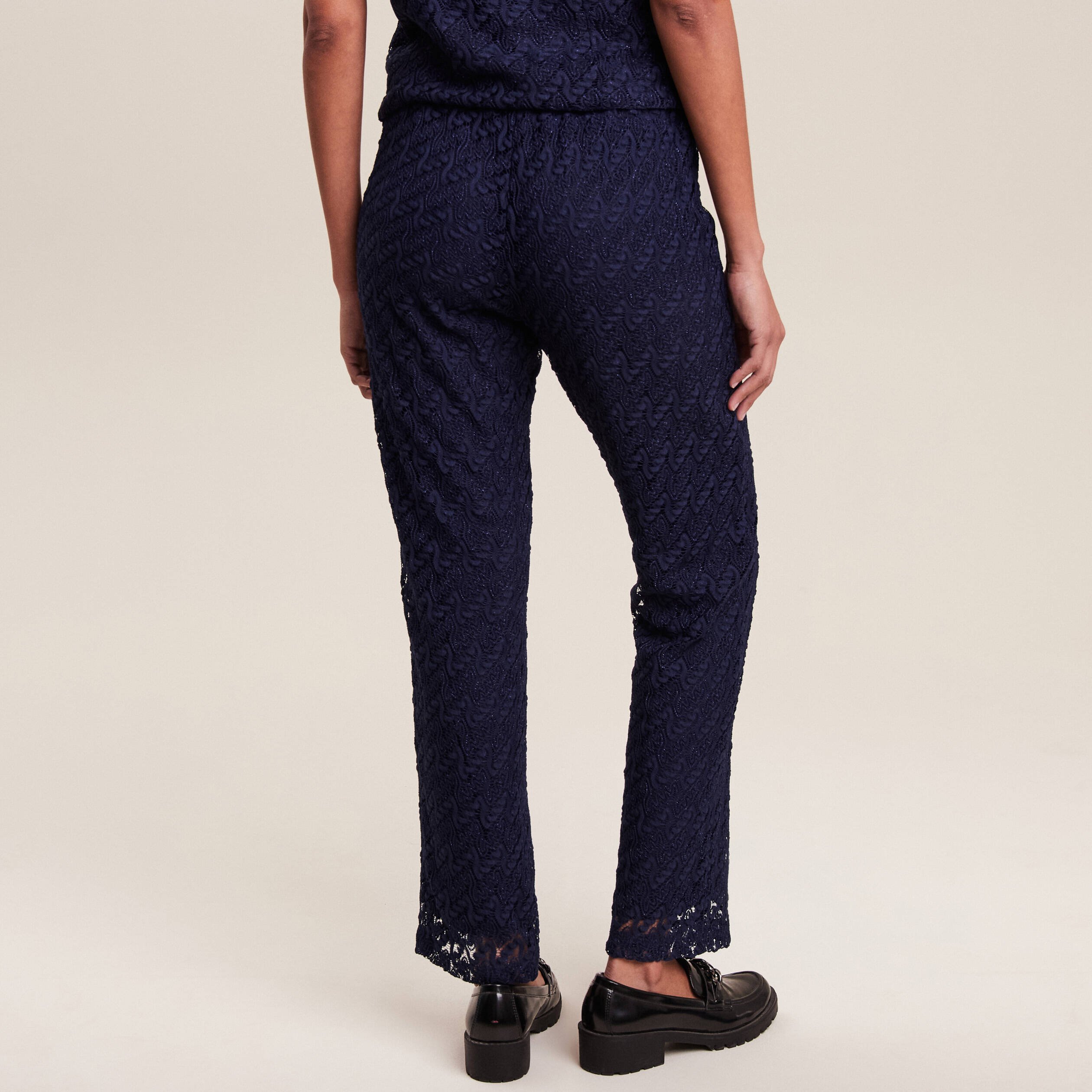 Pantalon flou dentelle 7/8ème bleu foncé femme