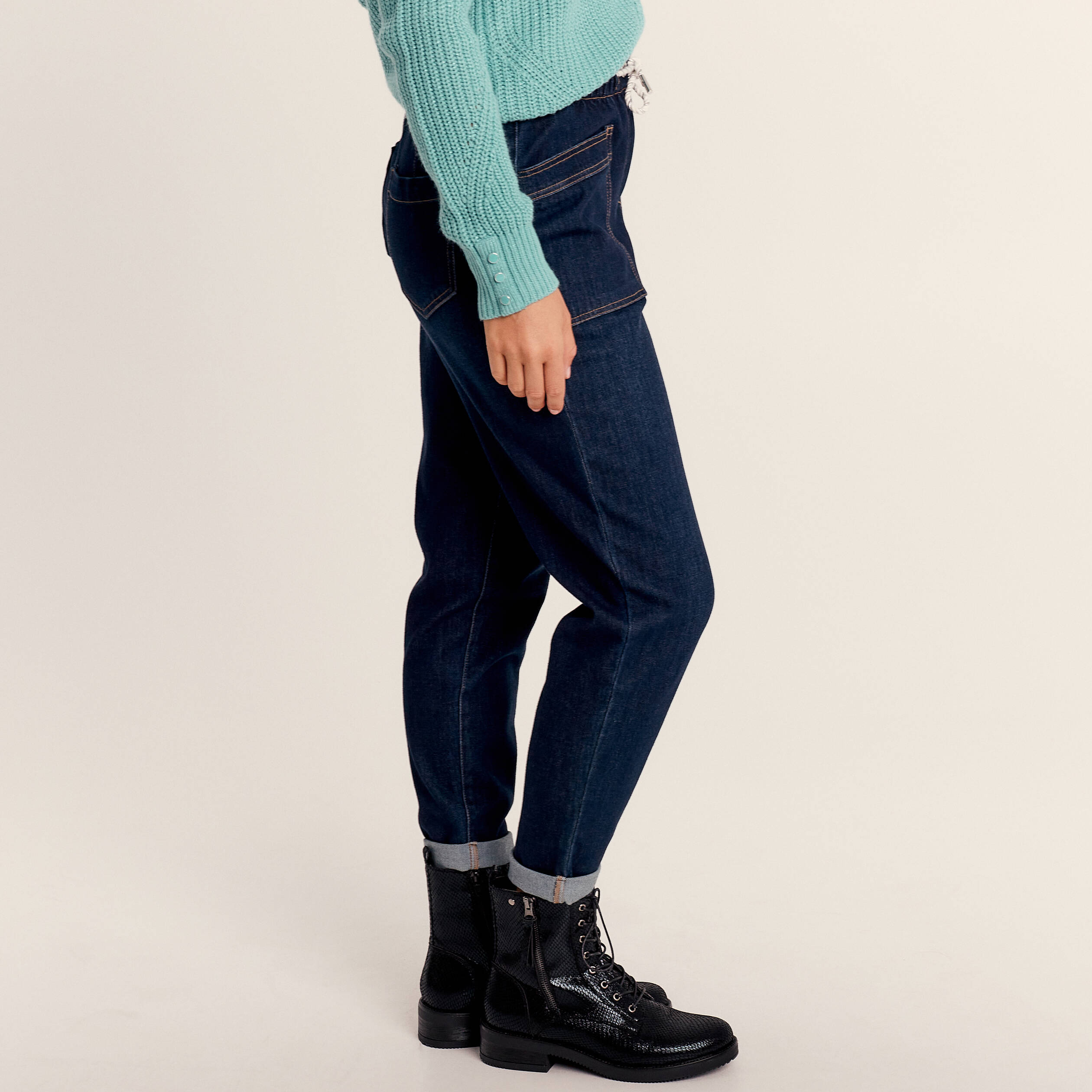 Jean large à coulisse denim brut femme