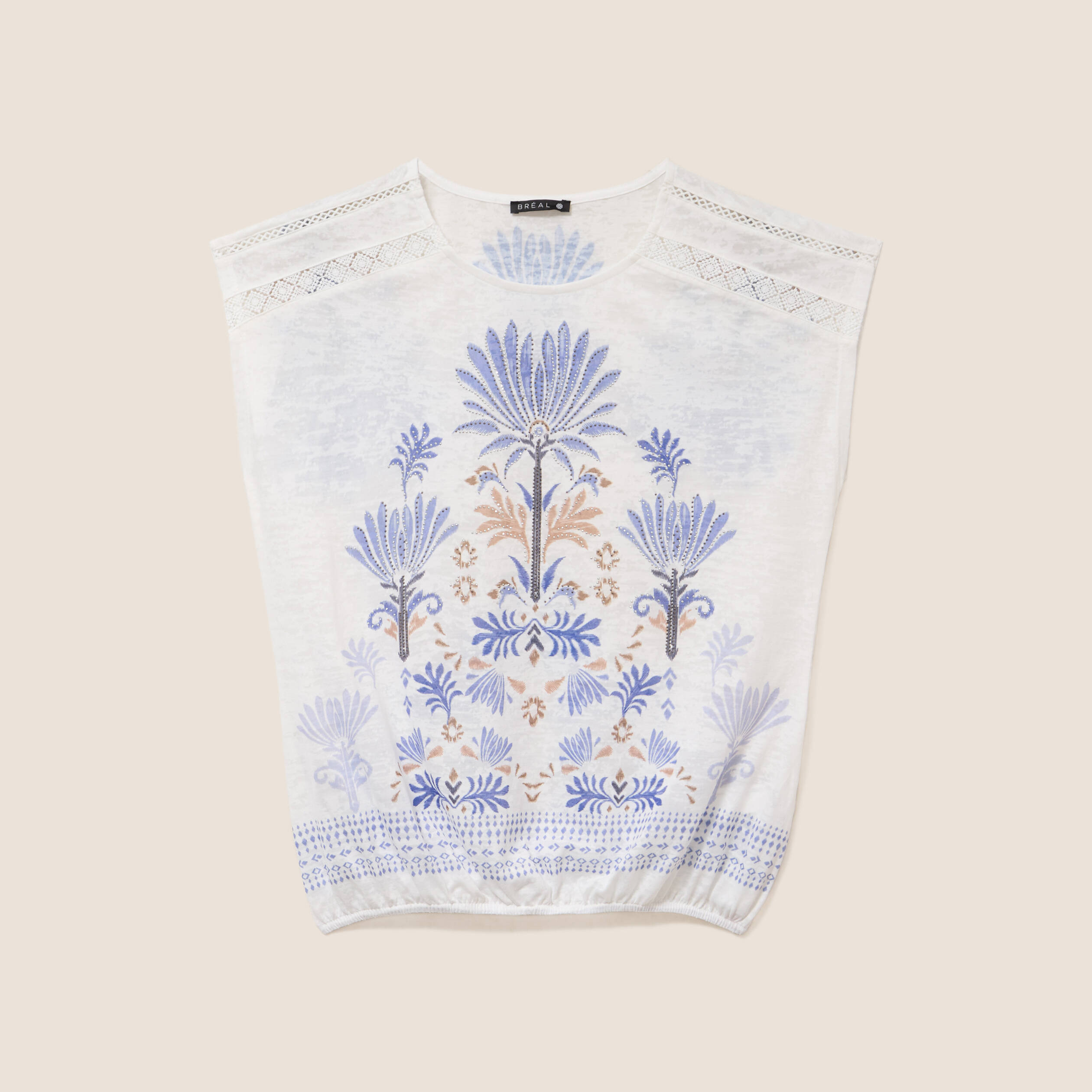 T-shirt col rond manches courtes ecru femme