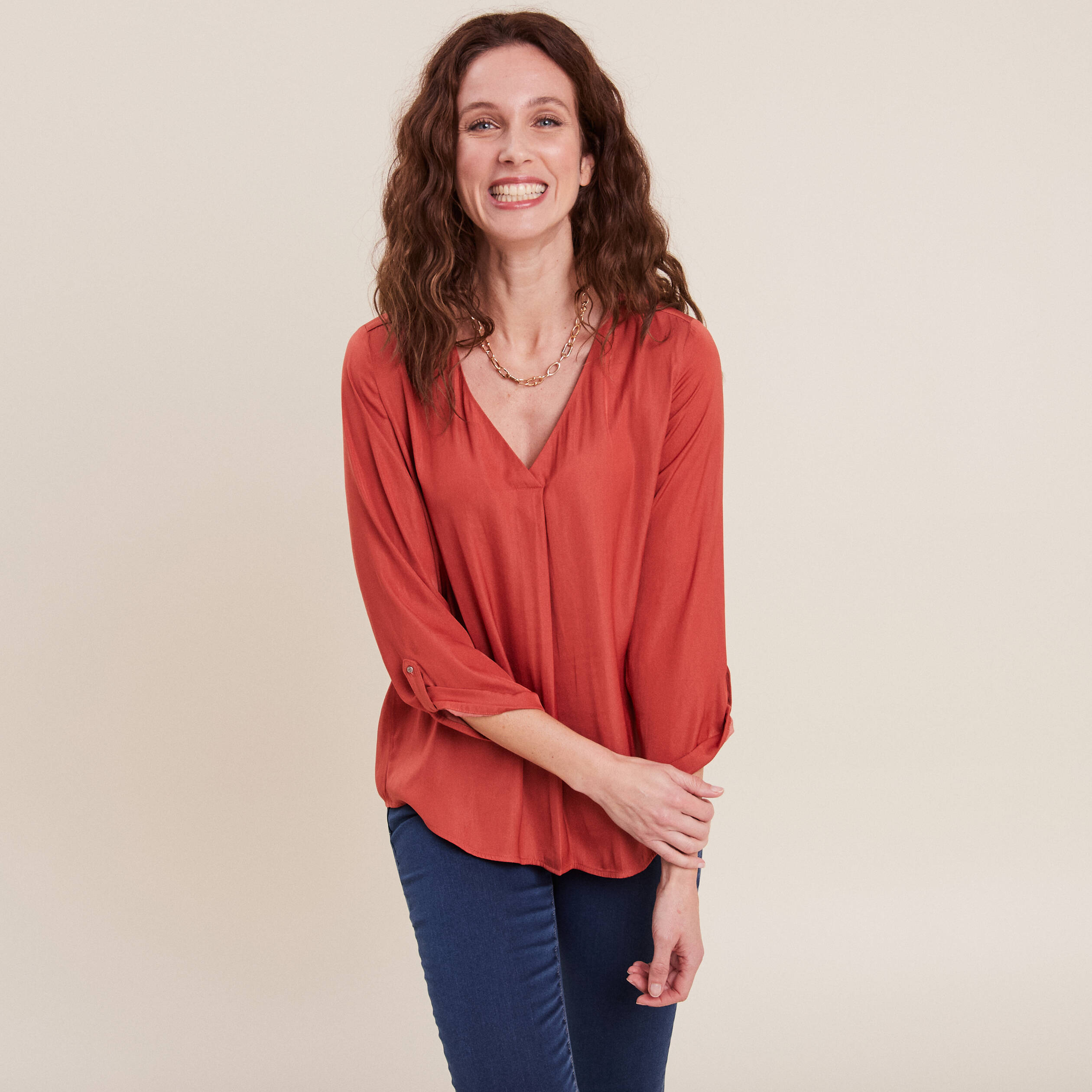 Blouse manches 3/4 vieux rose femme