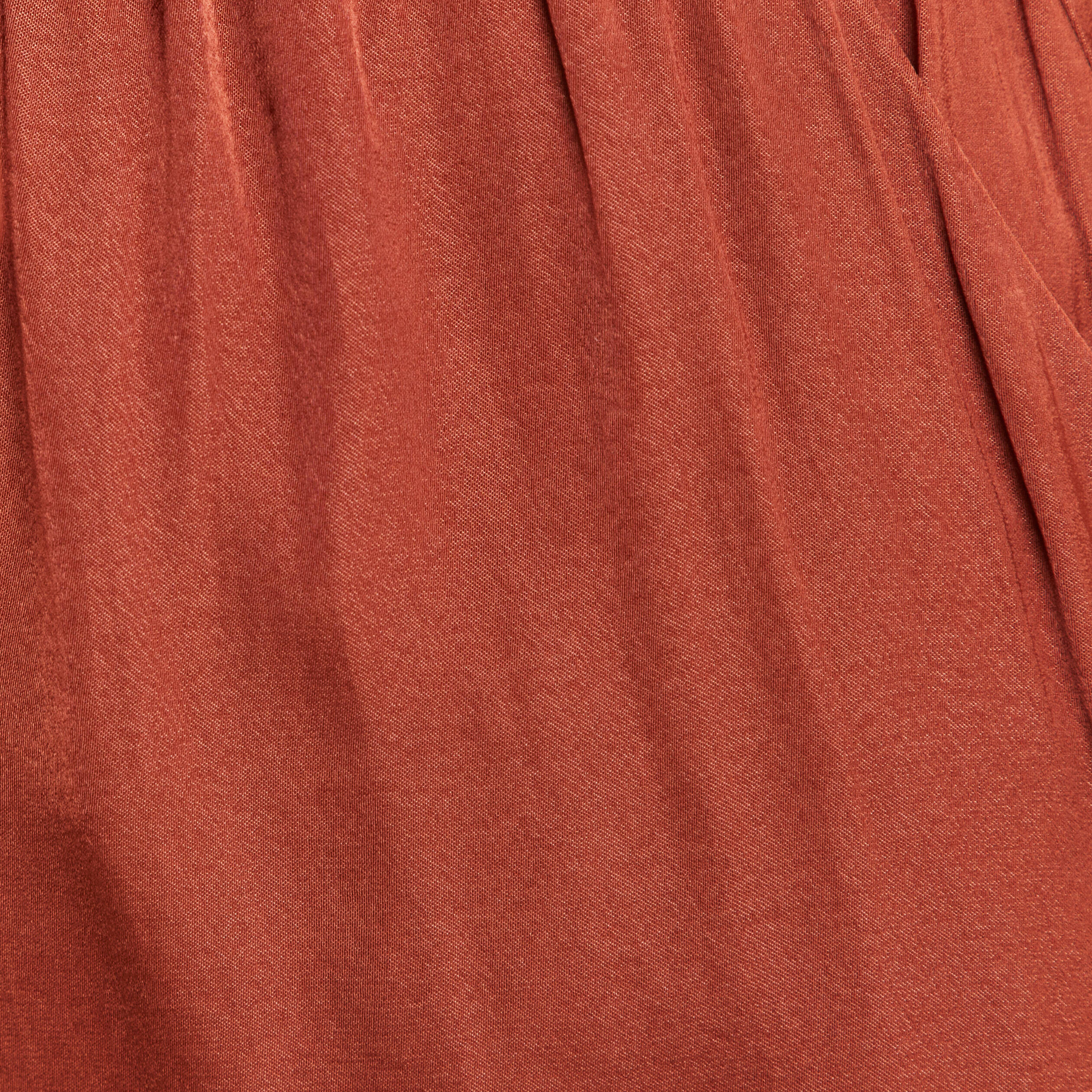 Pantalon coupe large taille haute marron fonc&eacute; femme