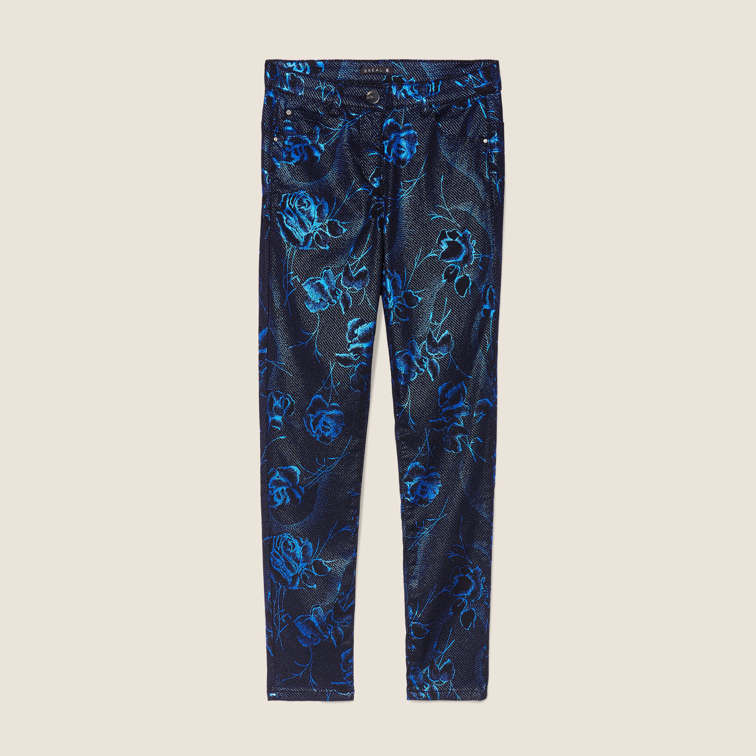 Pantalon ajusté enduit 7/8ème bleu electrique femme