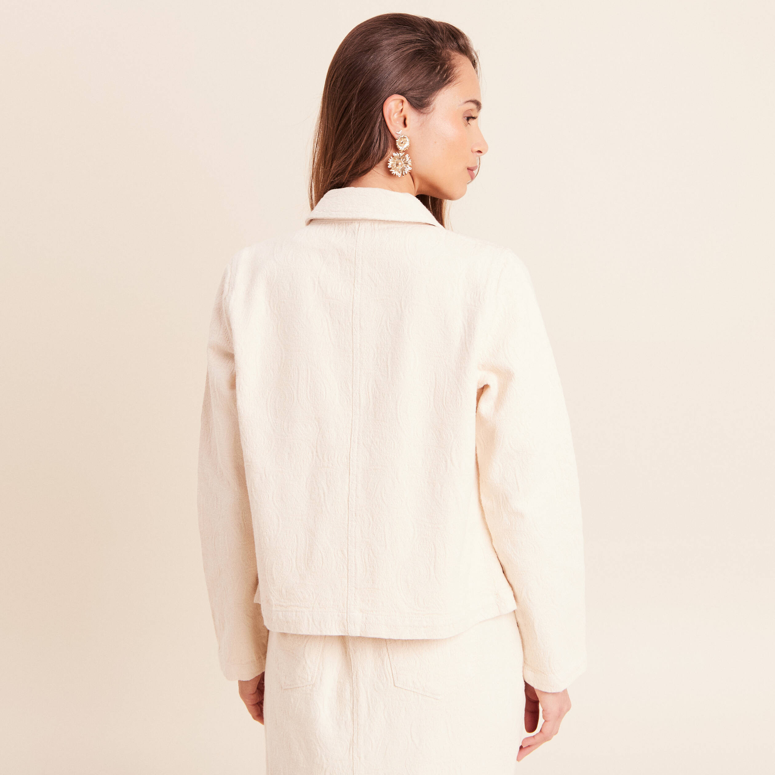 Veste en coton manches longues ivoire femme