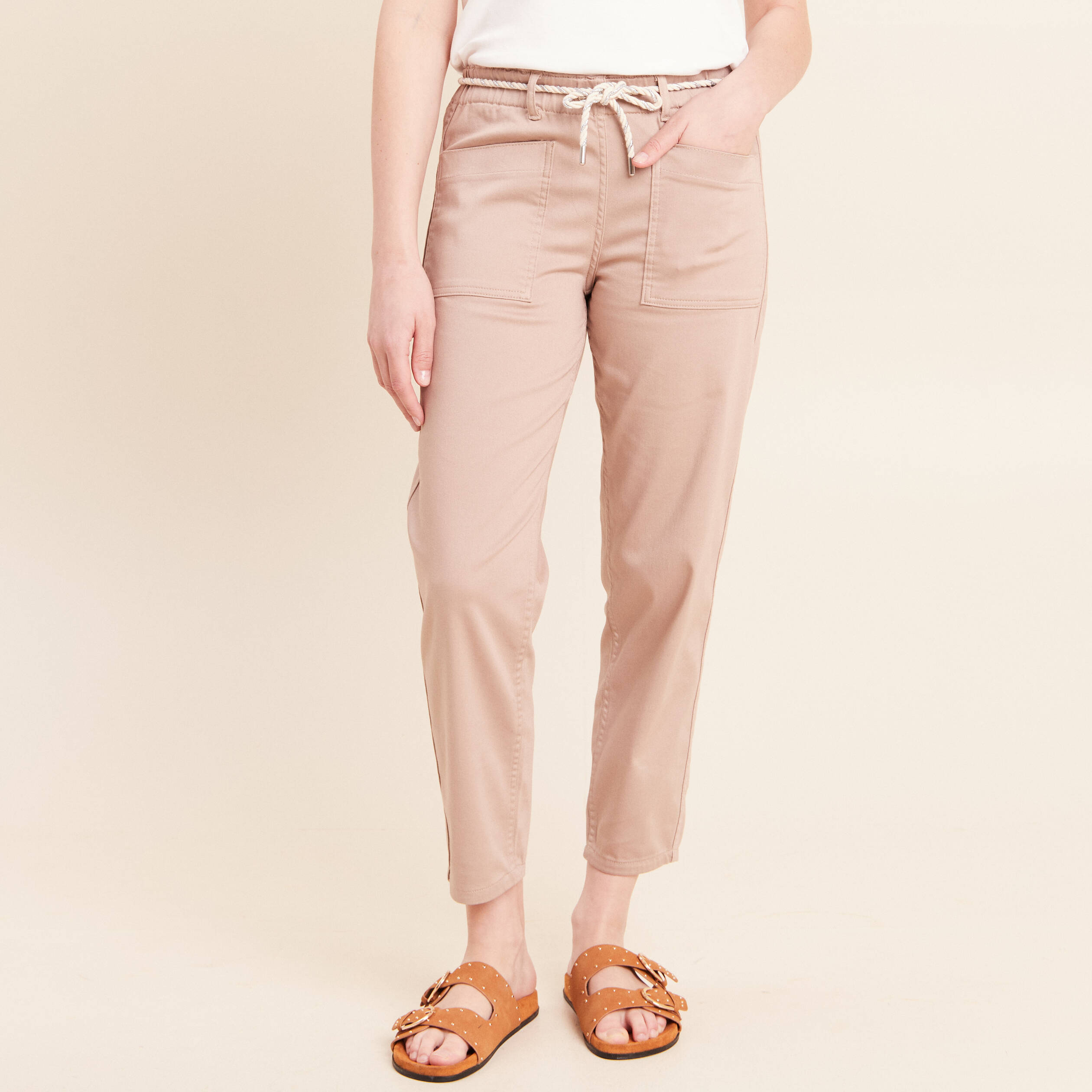 Pantalon droit r&eacute;versible marron femme