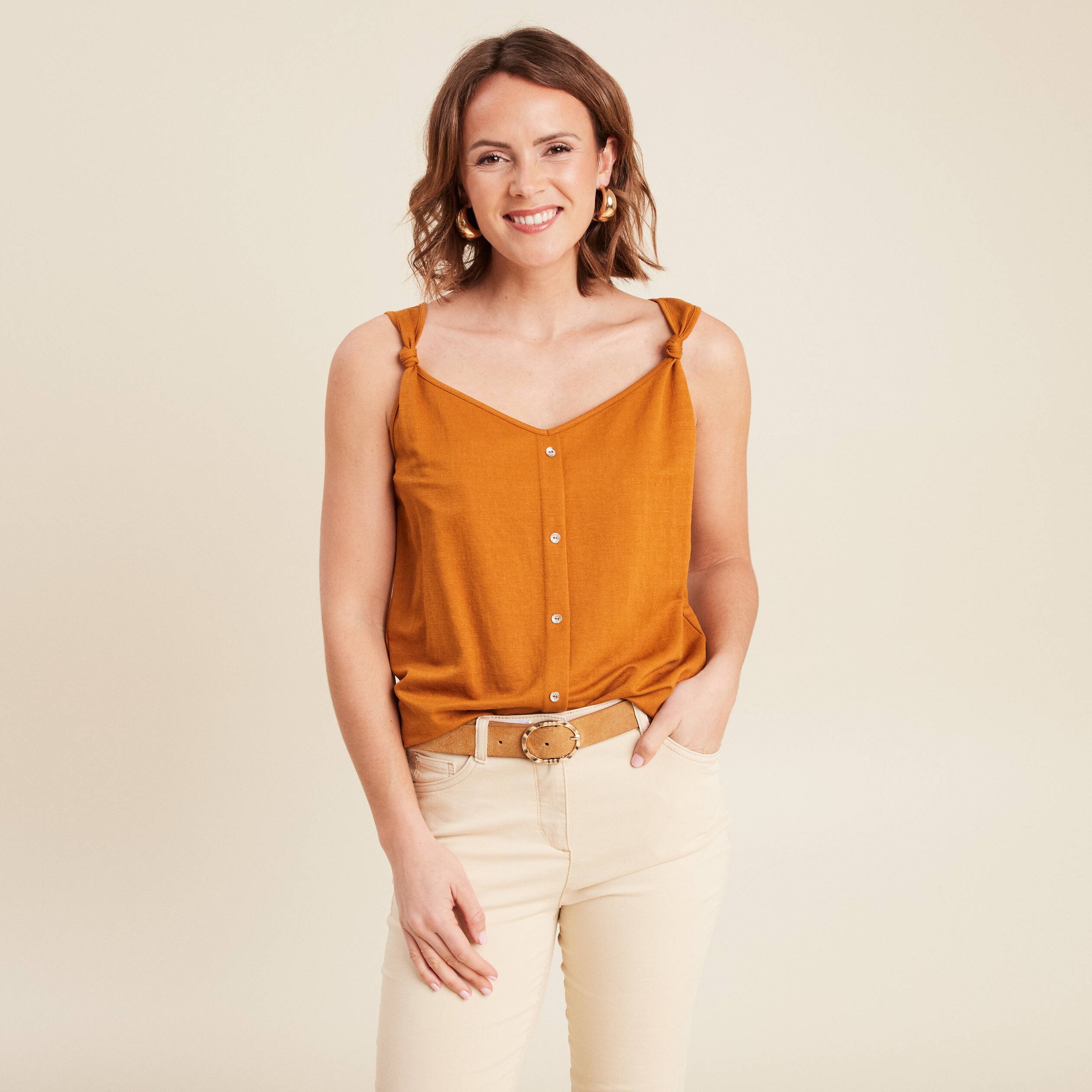 Débardeur sans manches camel femme