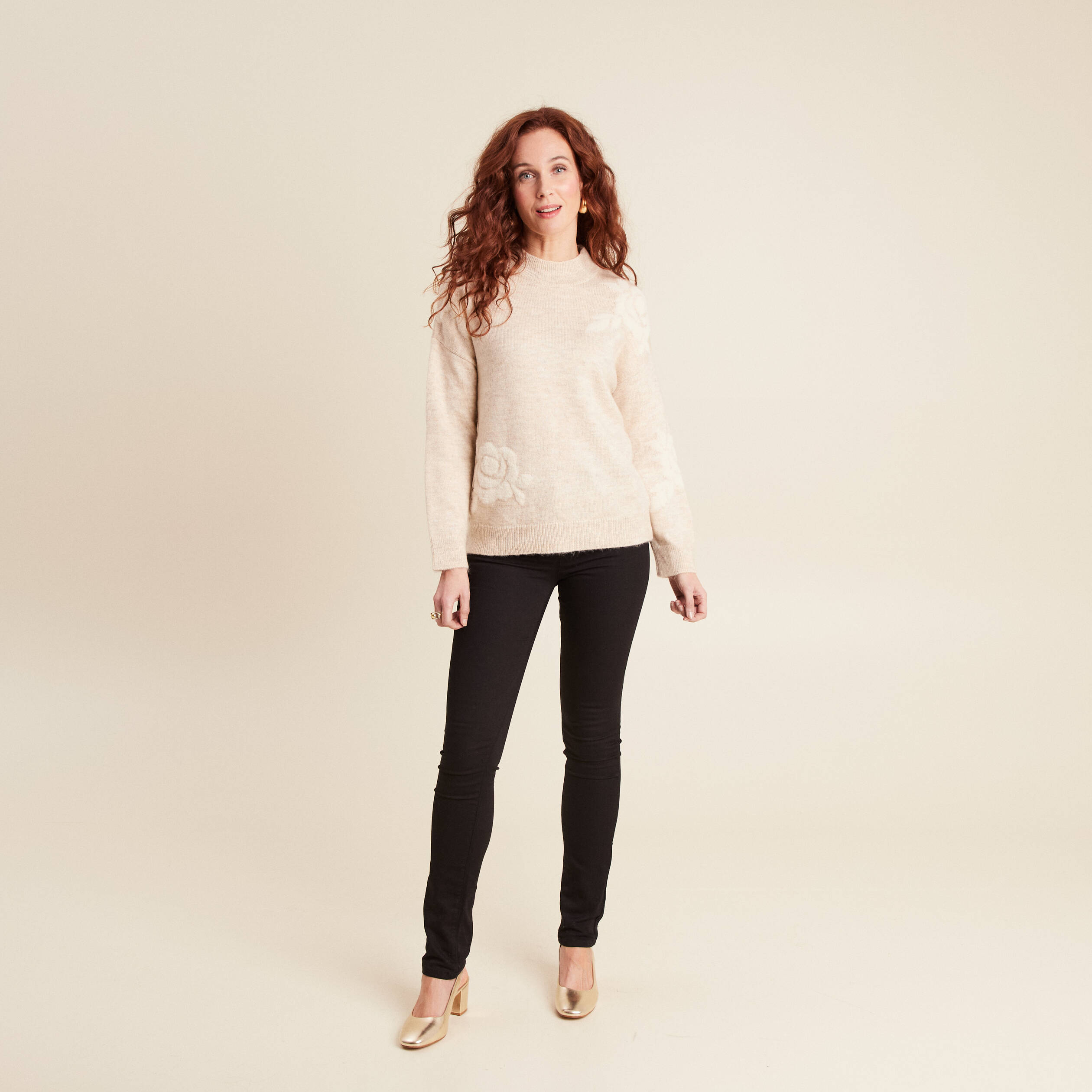 Pull manches longues beige femme