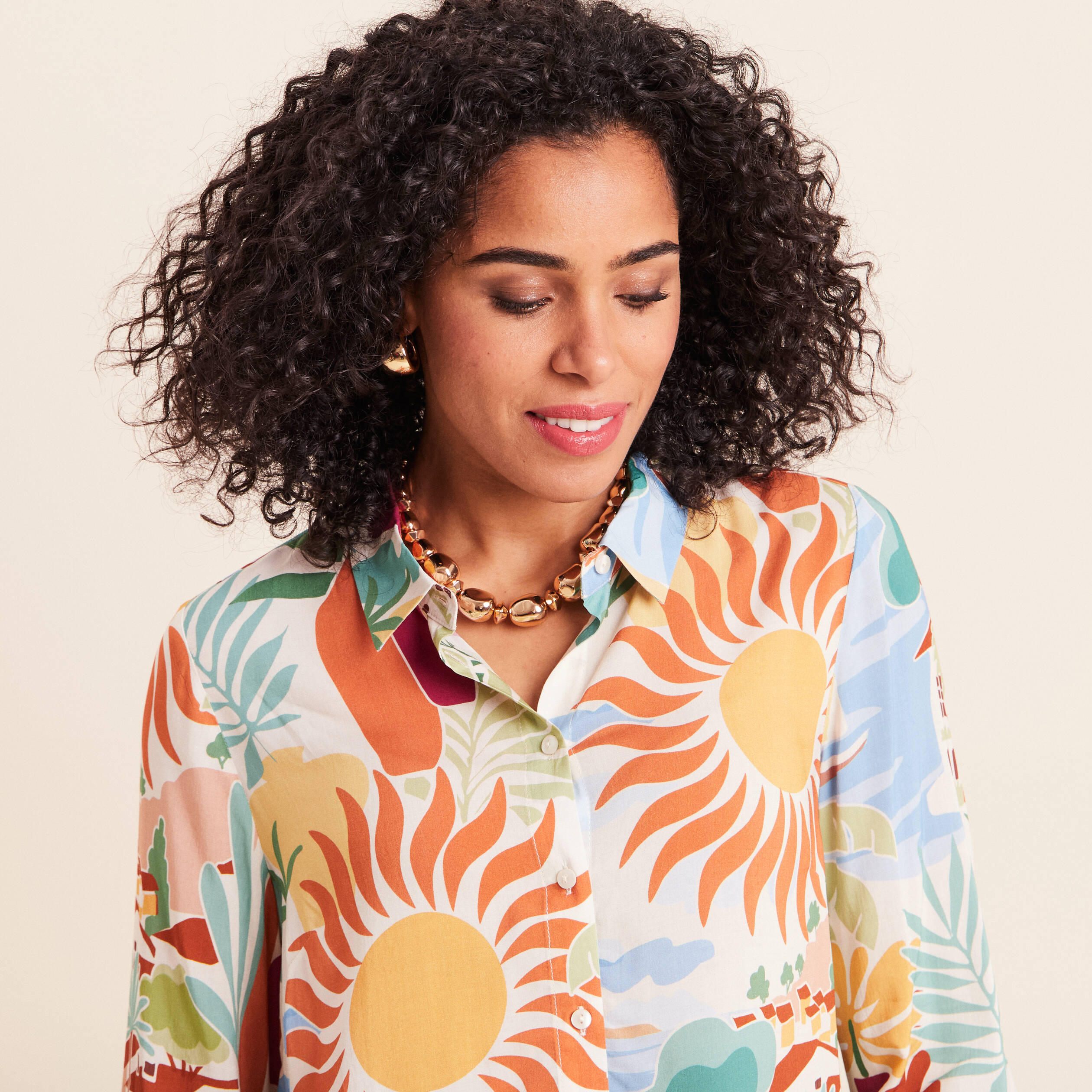 Chemise manches longues orange femme