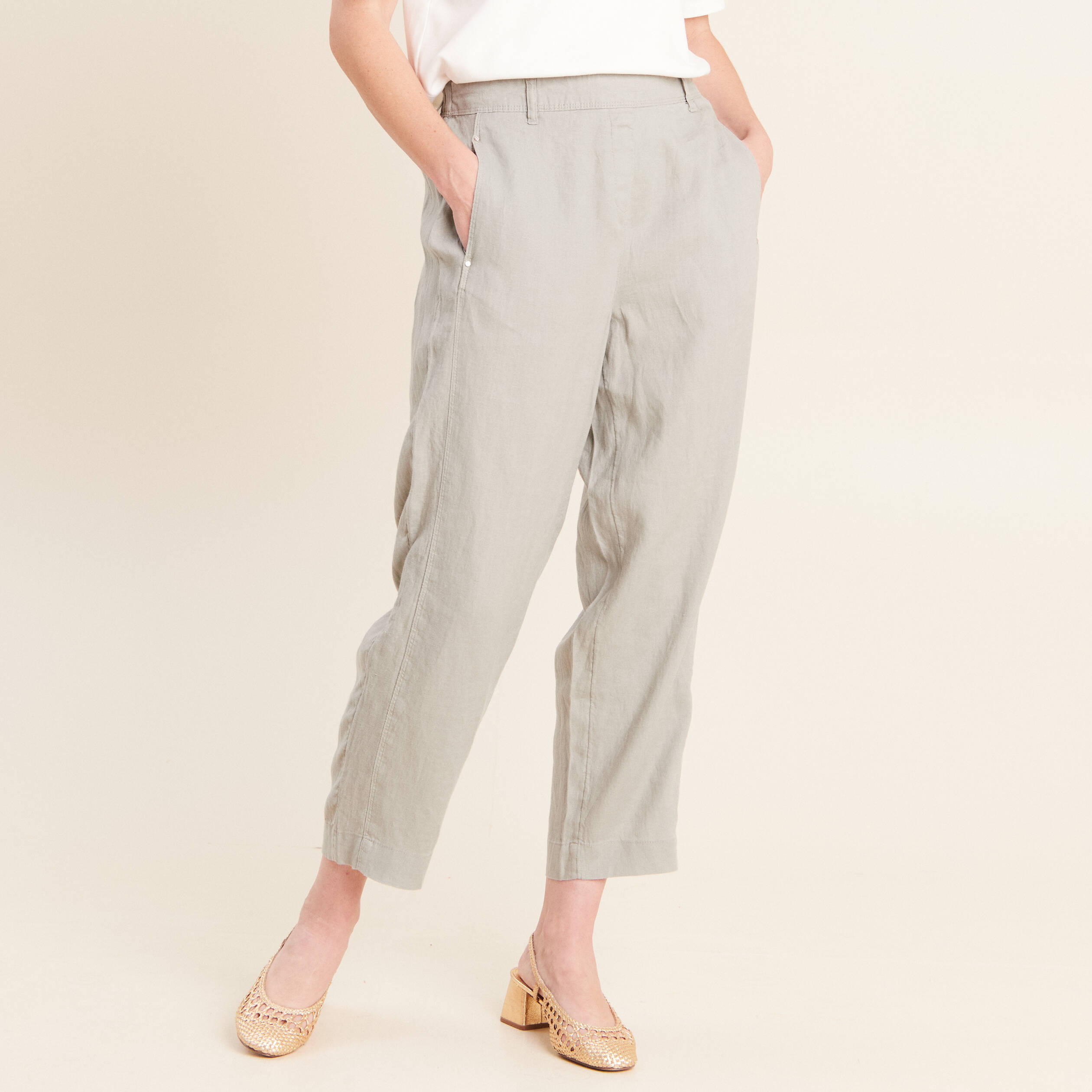 Pantalon large 7/8&egrave;me taille haute vert clair femme