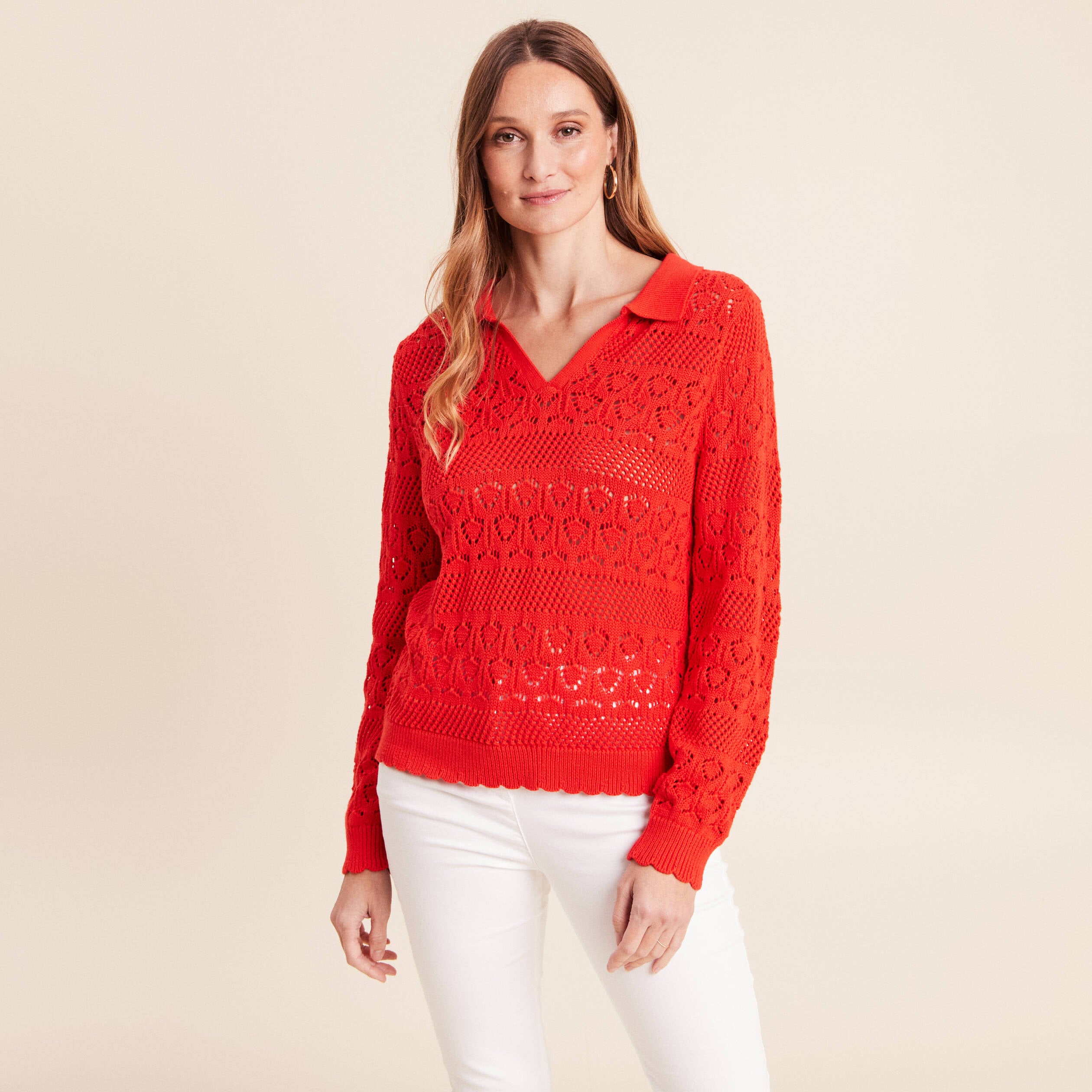 Polo d&eacute;tails ajour&eacute;s orange fonc&eacute; femme