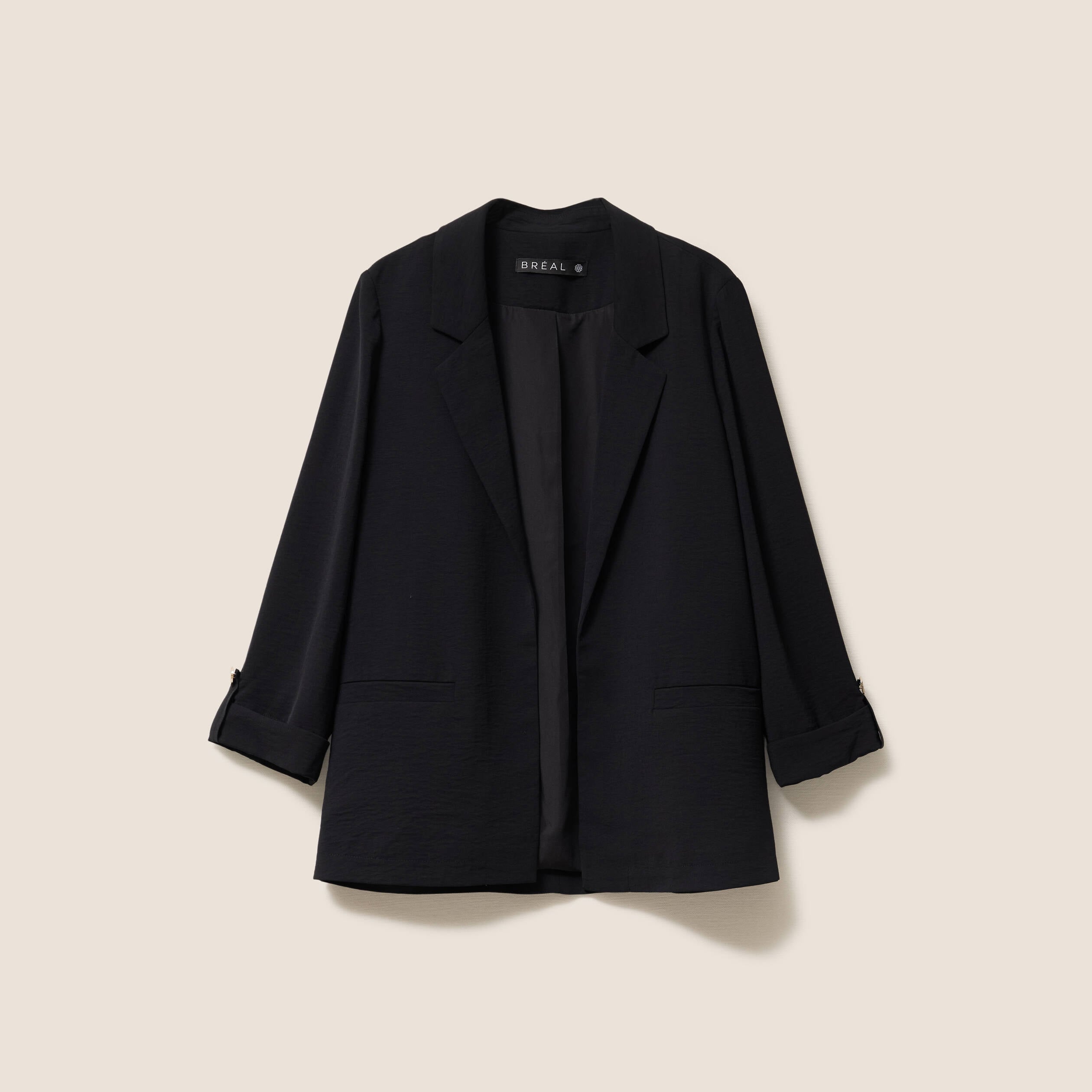 Veste longue droite col tailleur noir femme