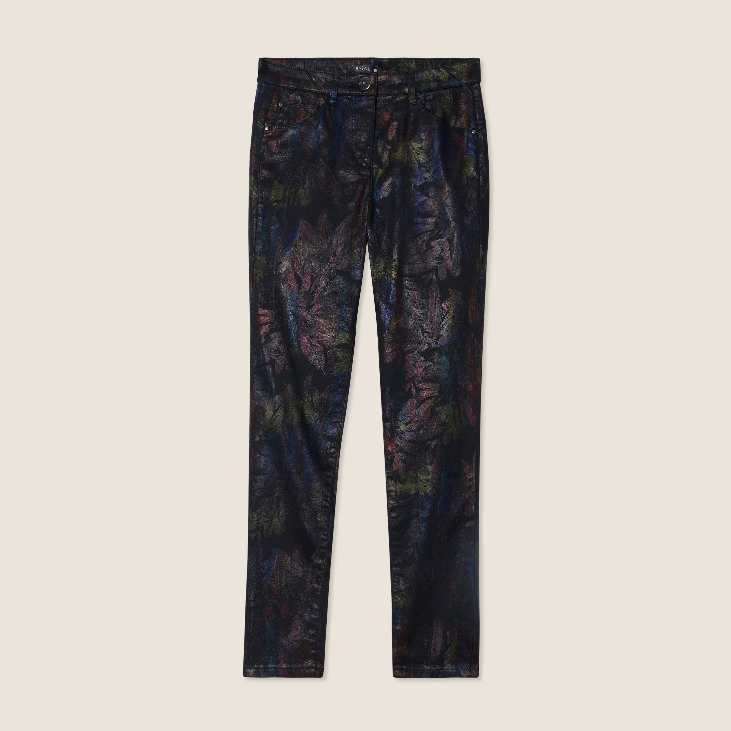 Pantalon ajusté enduit 7/8ème multicolore femme