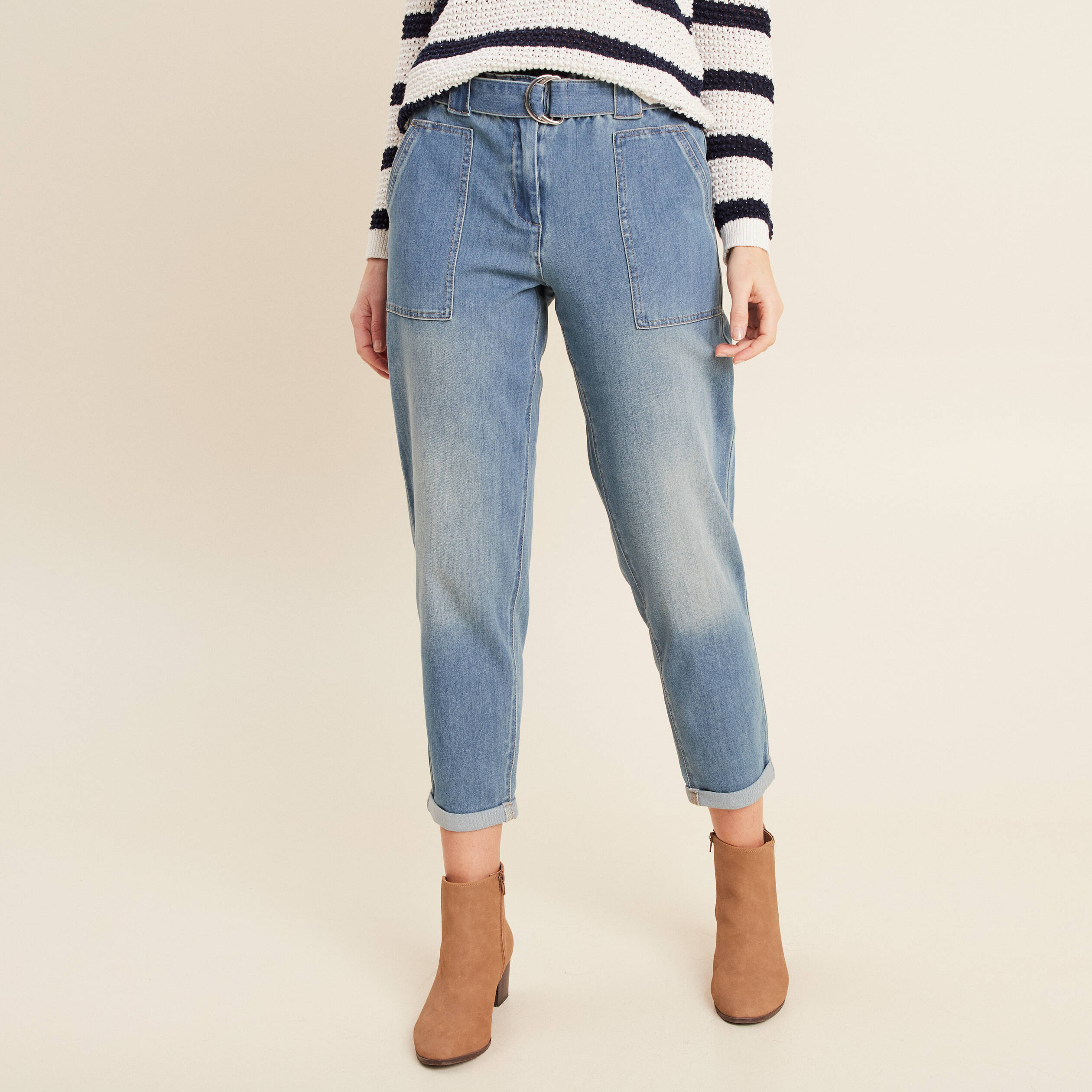 Jean paperbag 7/8ème denim double stone femme