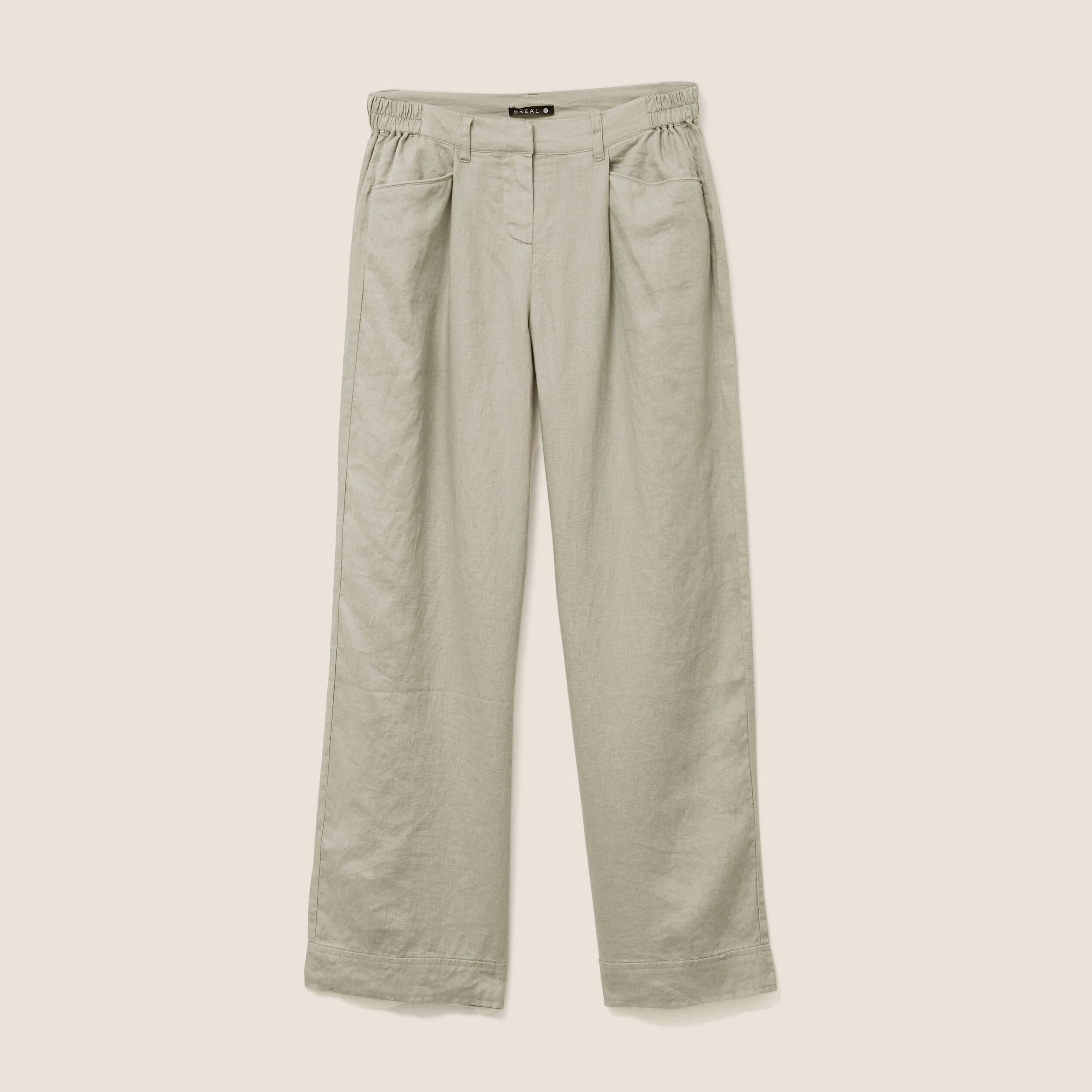 Pantalon droit 7/8ème en lin vert clair femme