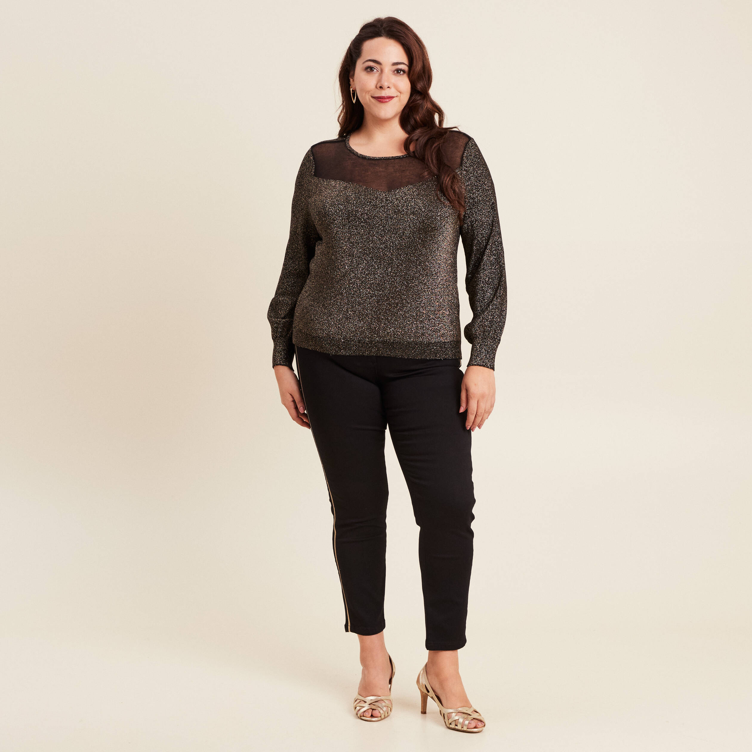 Pull manches longues camel femme