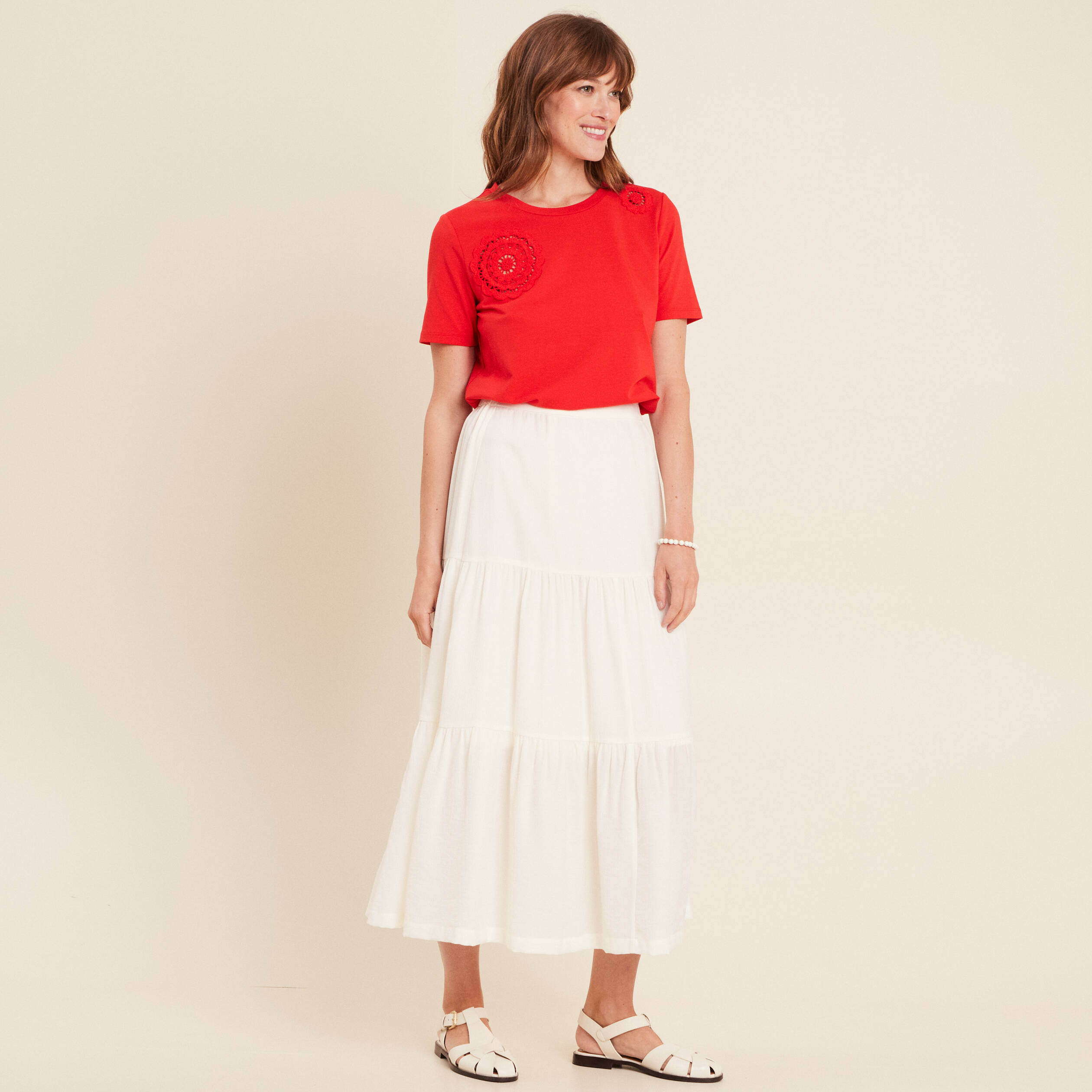 jupe longue evasee ecru femme Jupe longue évasée ecru femme