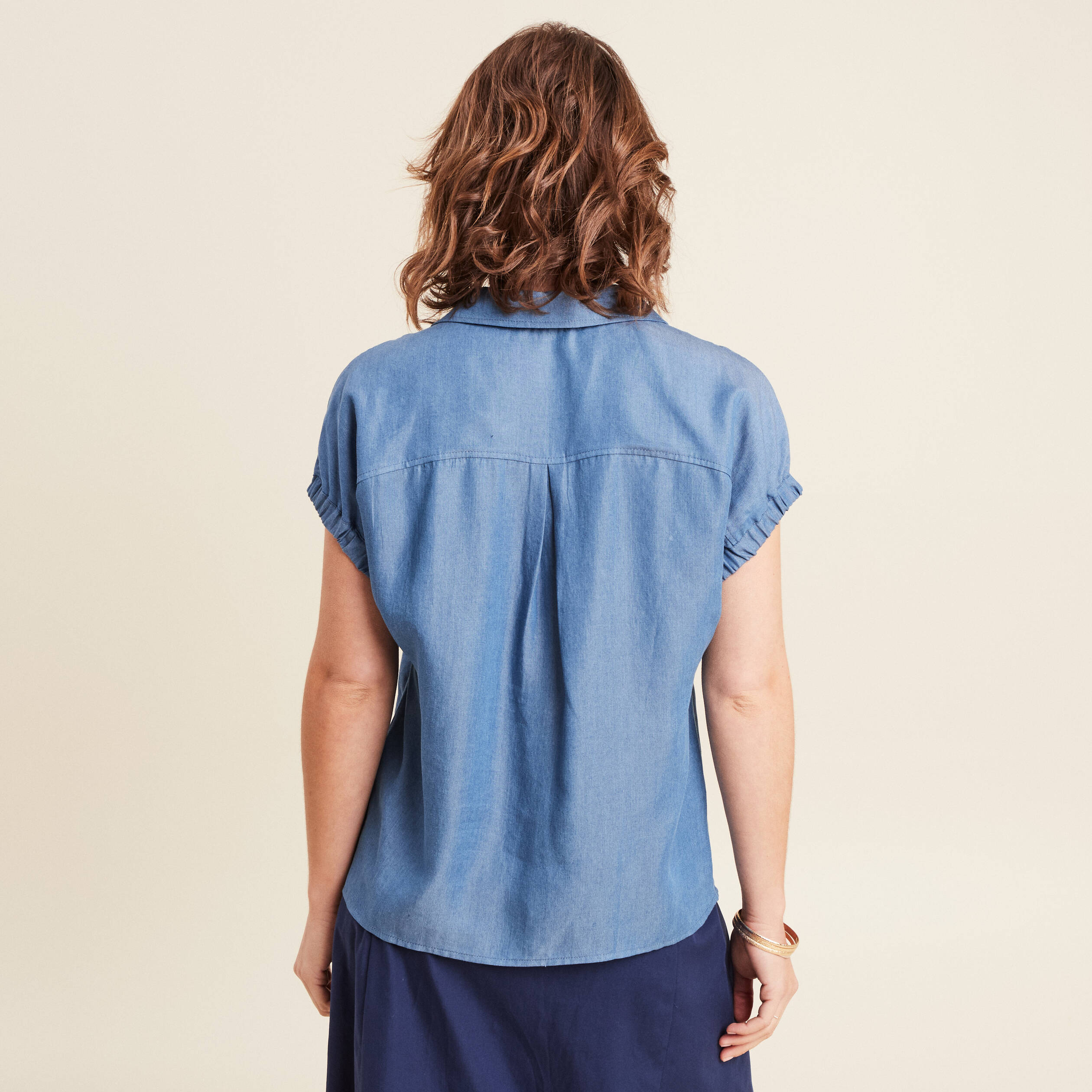 Chemise manches courtes denim double stone femme Bréal