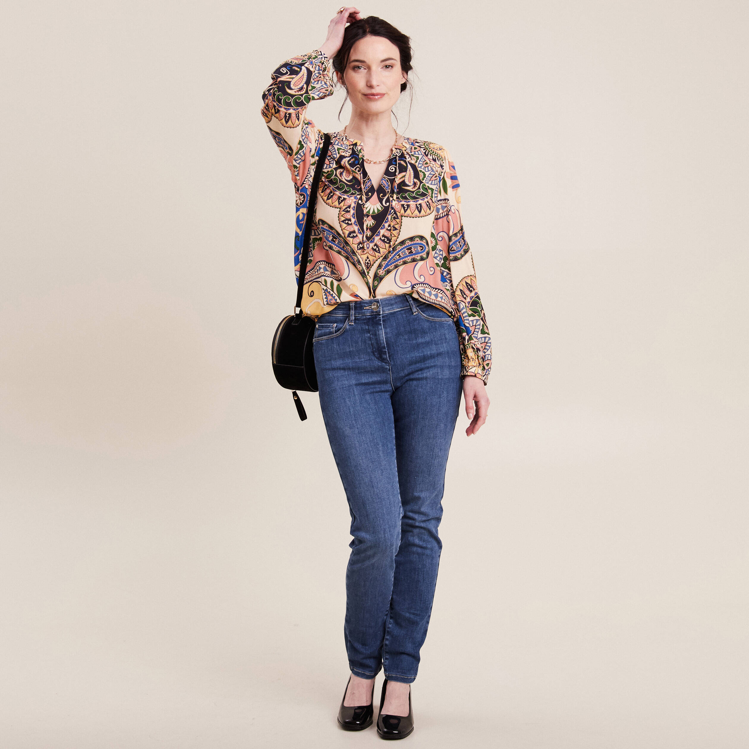 Blouse manches longues bleu femme