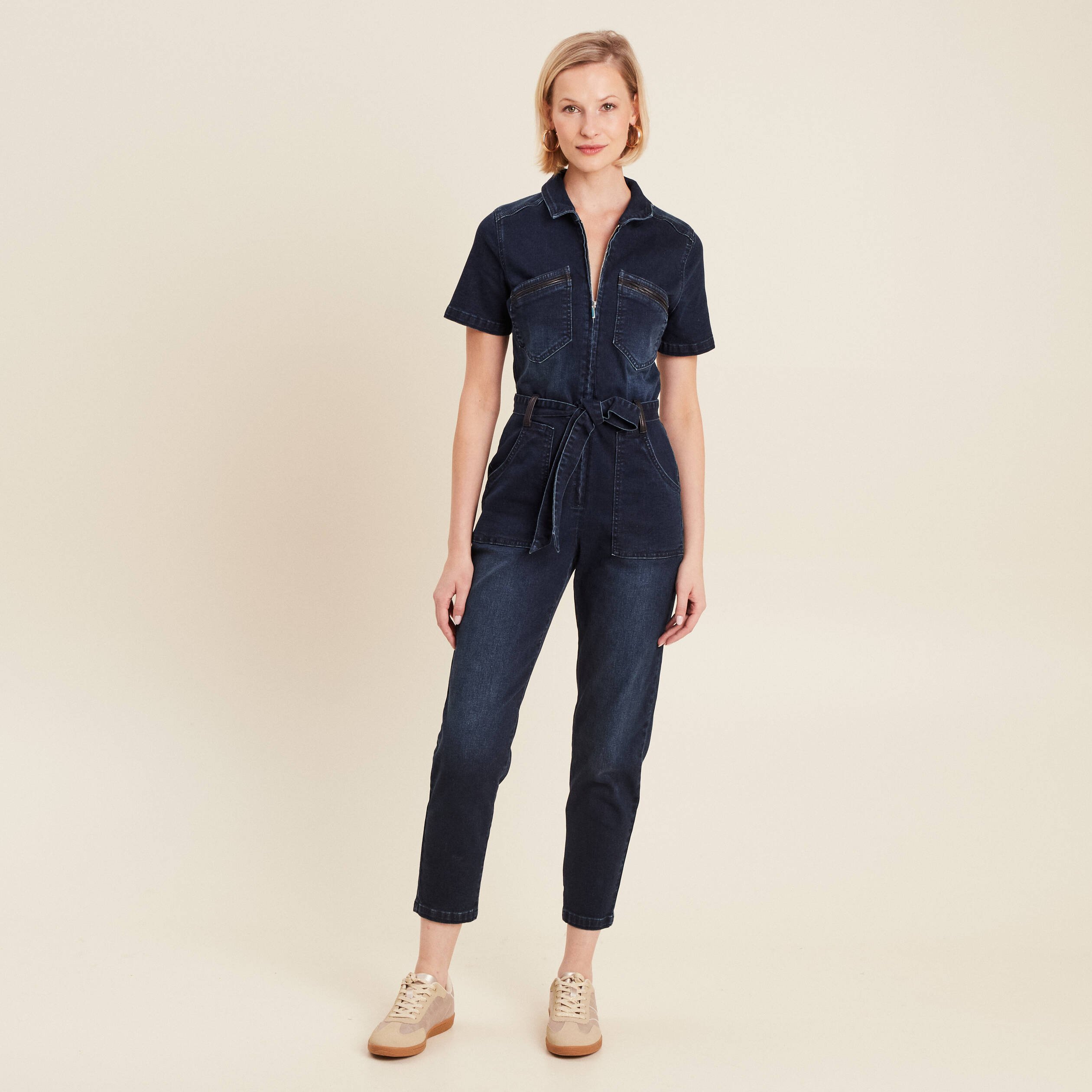 Combinaison pantalon en jean denim brut femme