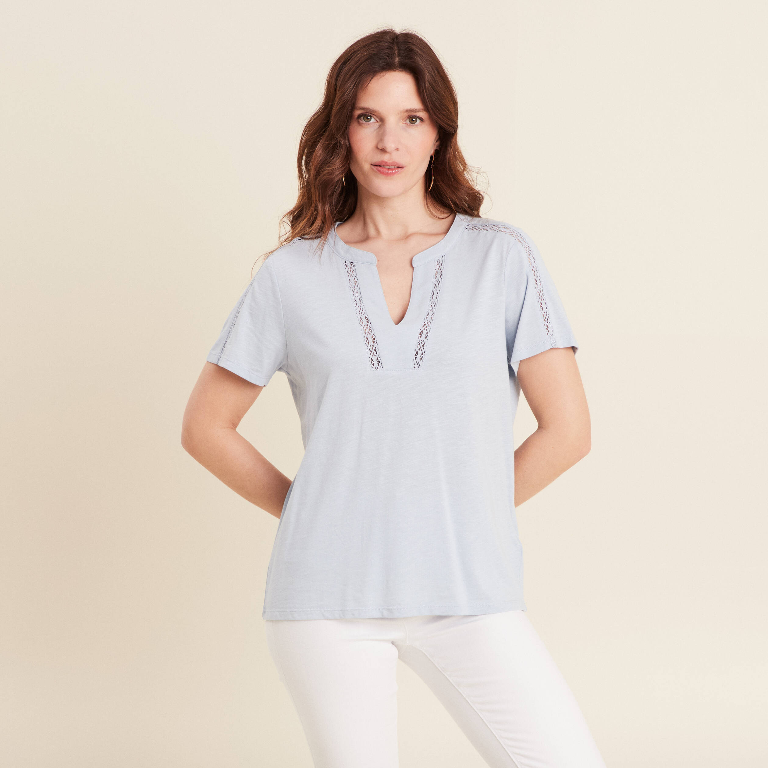 T-shirt manches courtes bleu clair femme