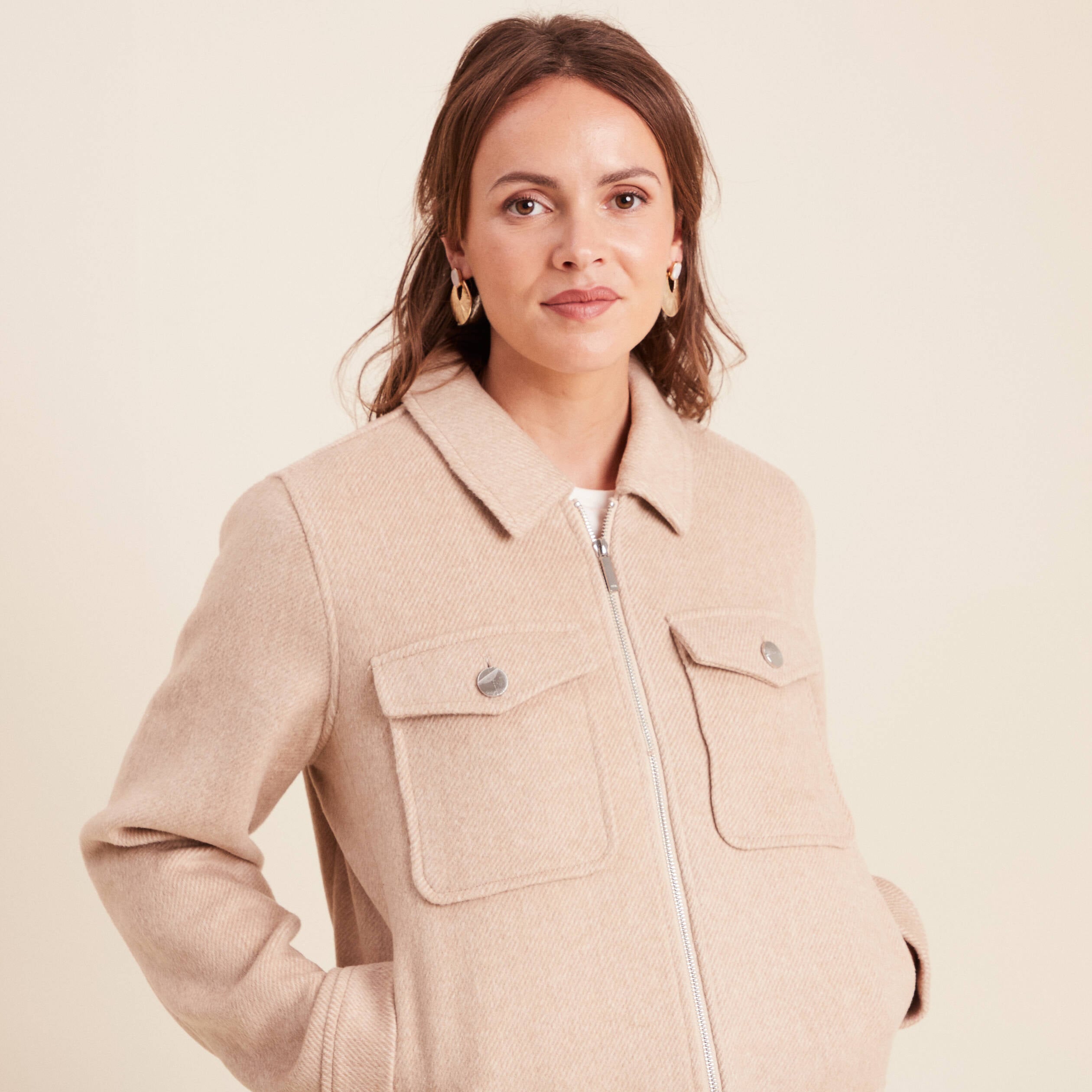 Veste manches longues doubl&eacute;e creme femme