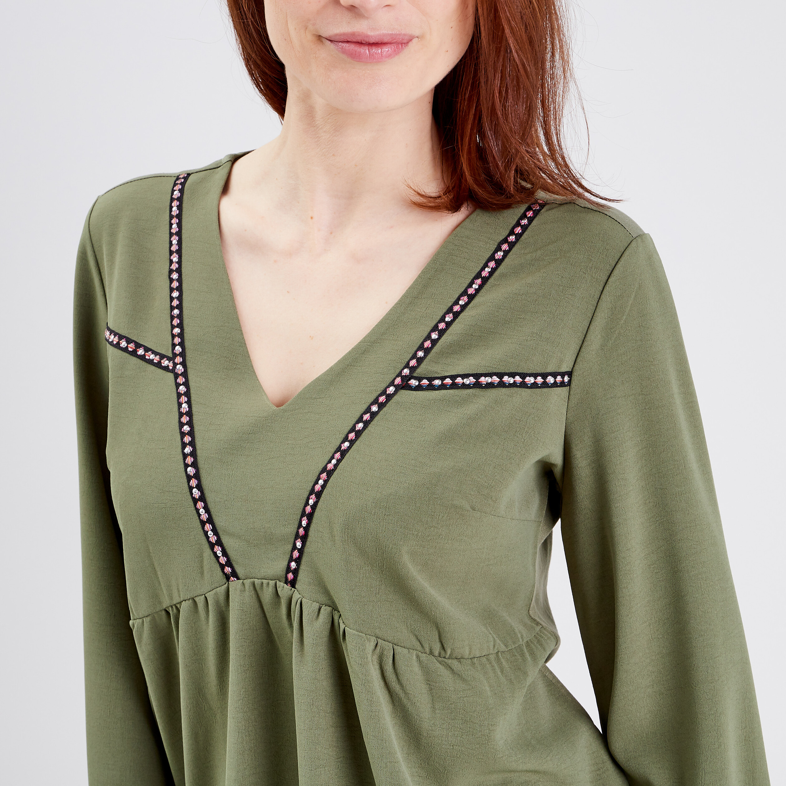 T-shirt manches longues vert kaki femme