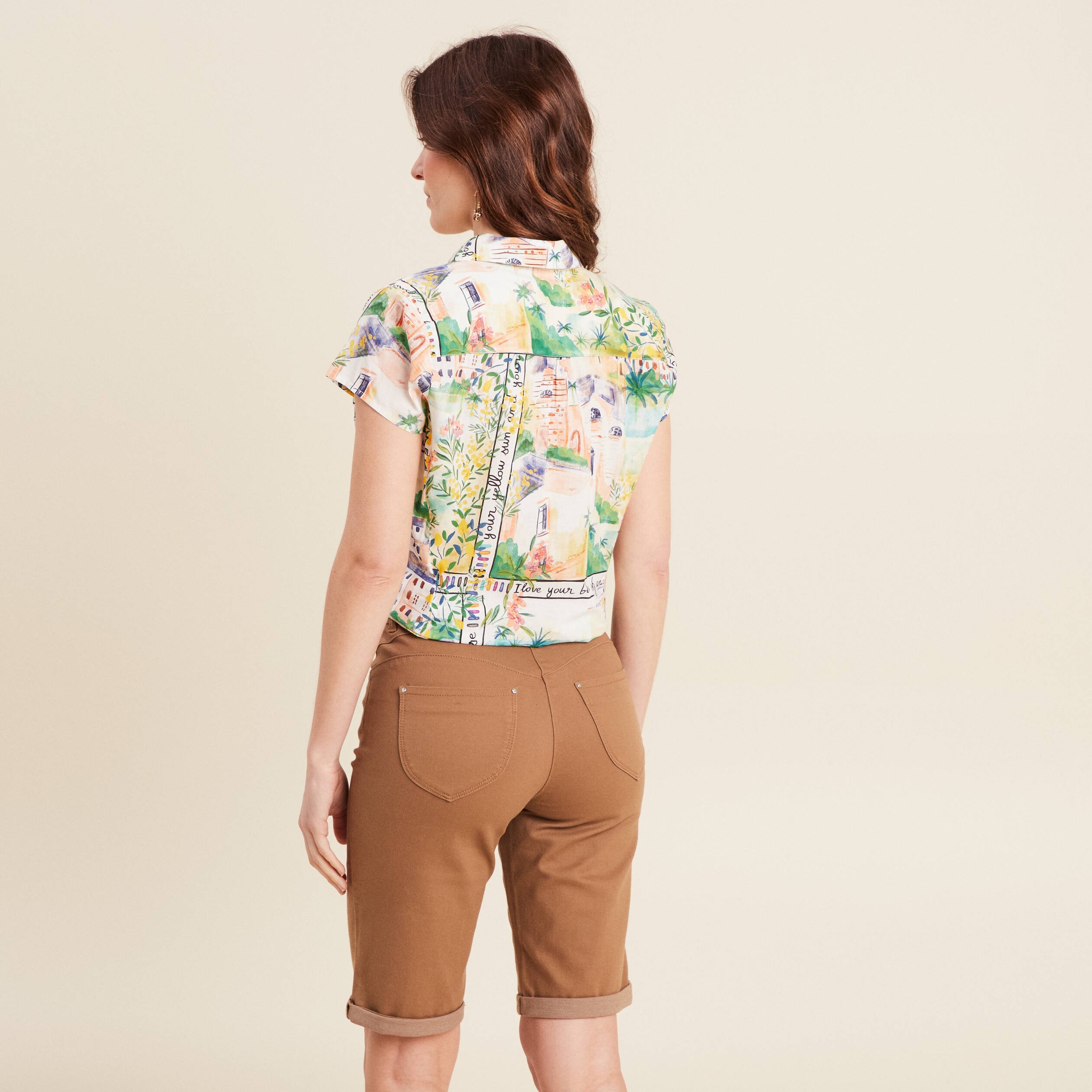 Chemise manches courtes nouée multicolore femme