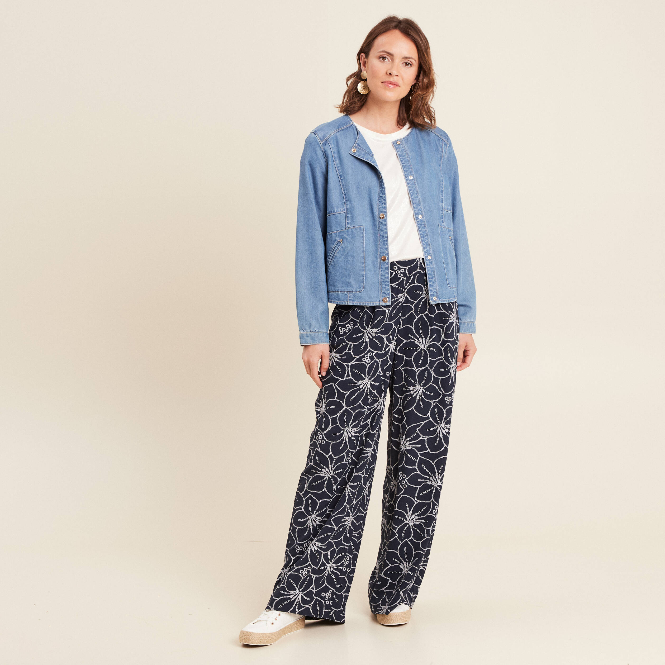 Blouson boutonné en jean denim double stone femme