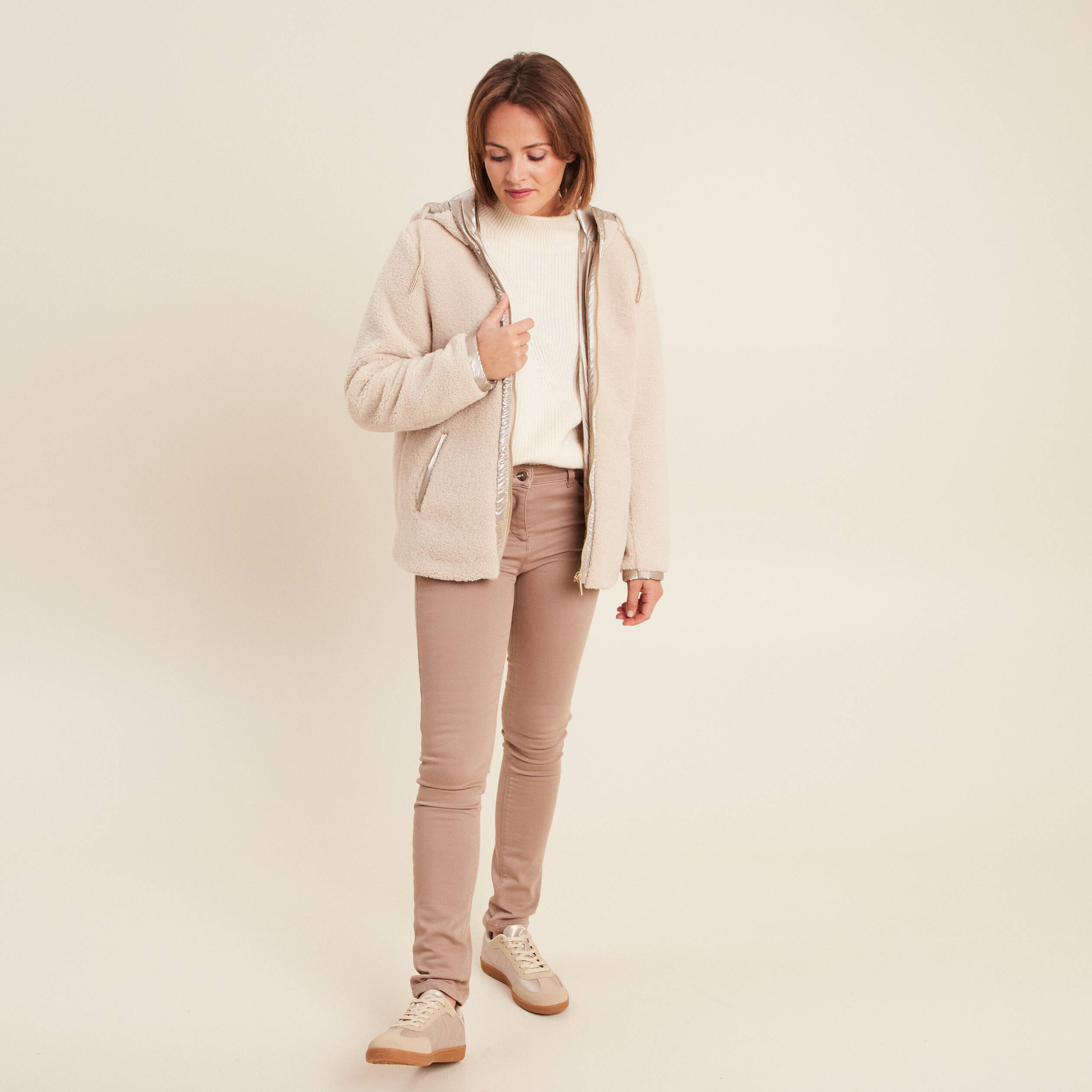 Pull manches longues ecru femme