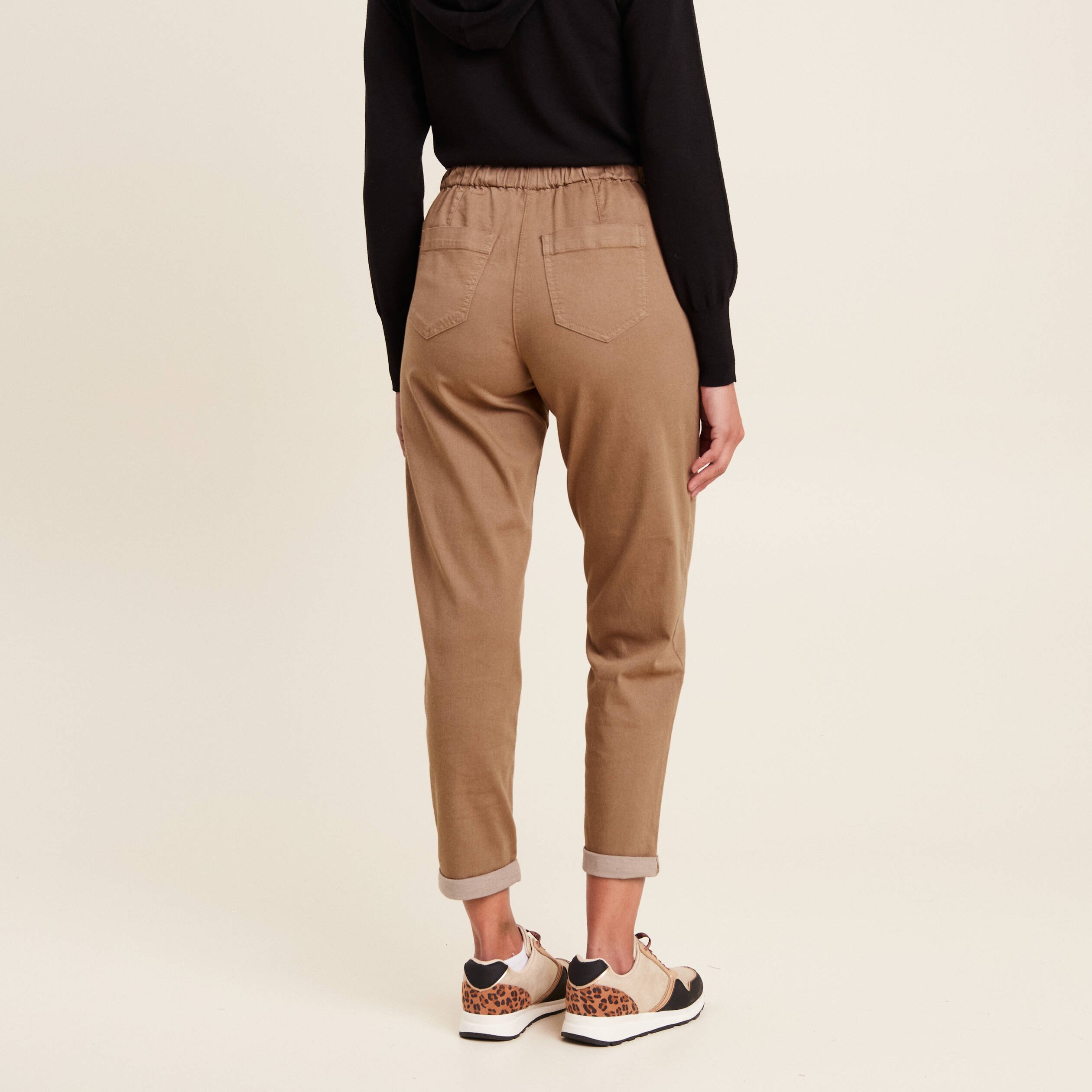 pantalon coupe droite a coulisse taupe femme Pantalon coupe droite à coulisse taupe femme