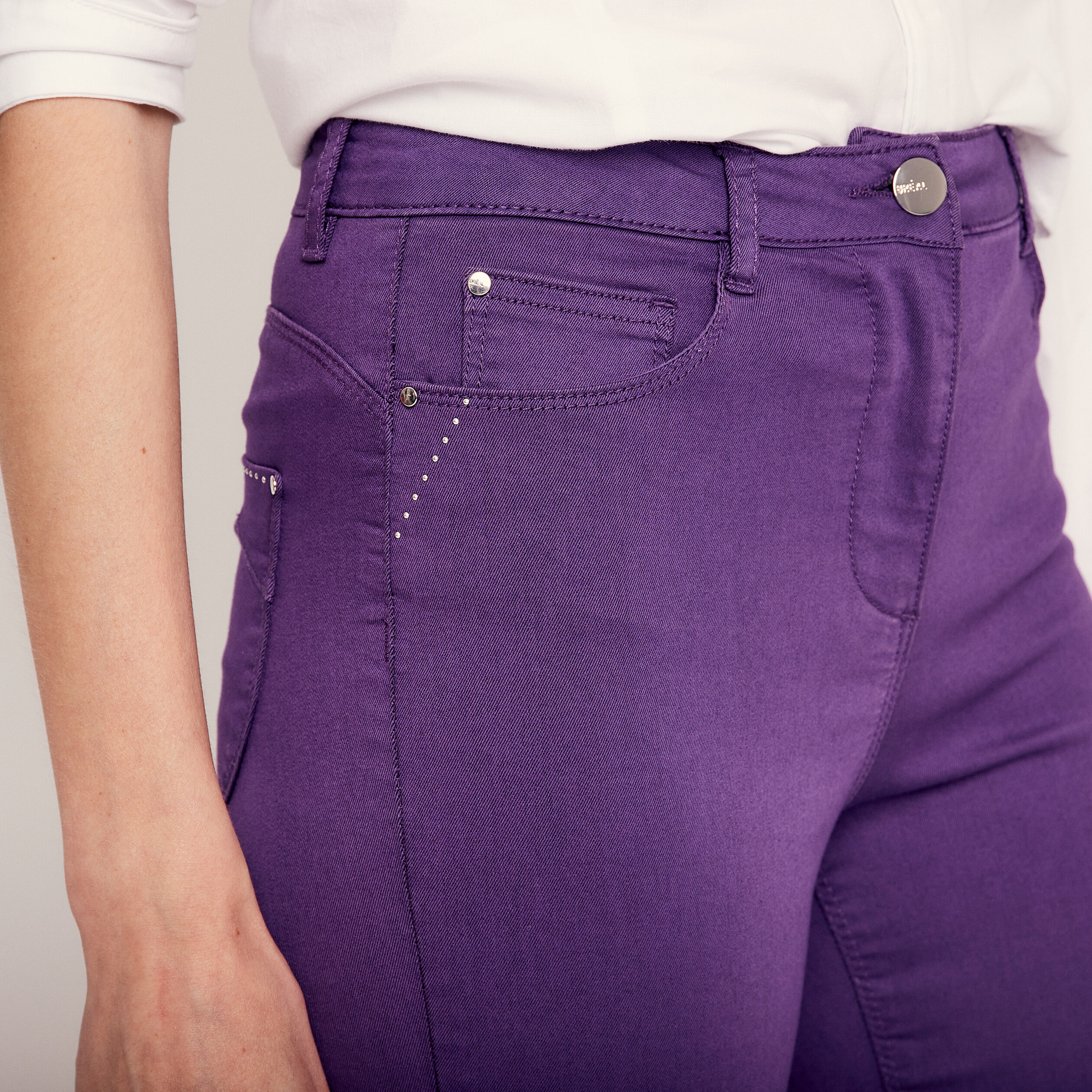 Pantacourt droit taille haute violet foncé femme