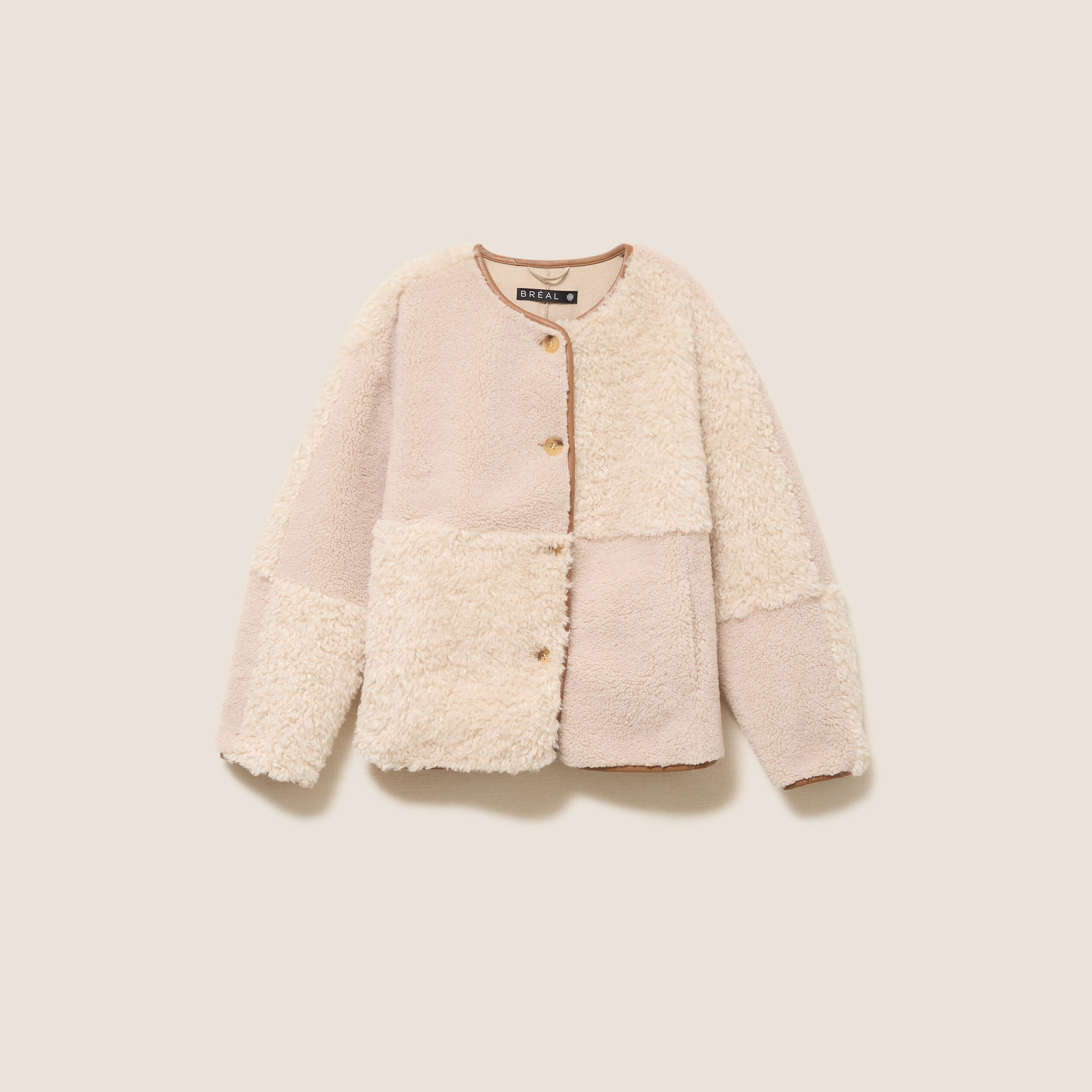 Manteau manches longues fausse fourrure ecru femme