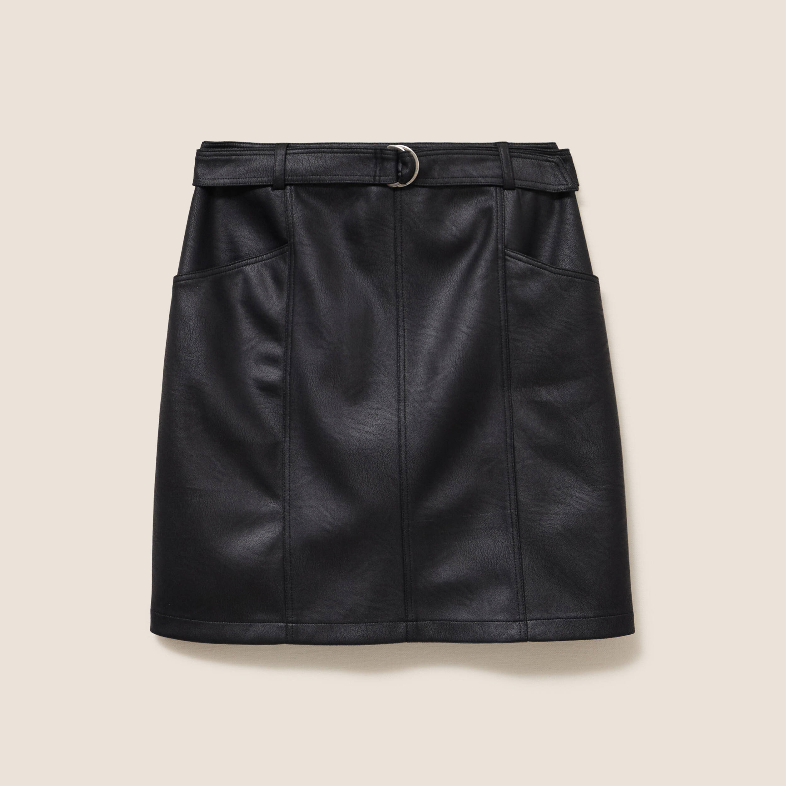 Jupe doubl&eacute;e en similicuir noir femme