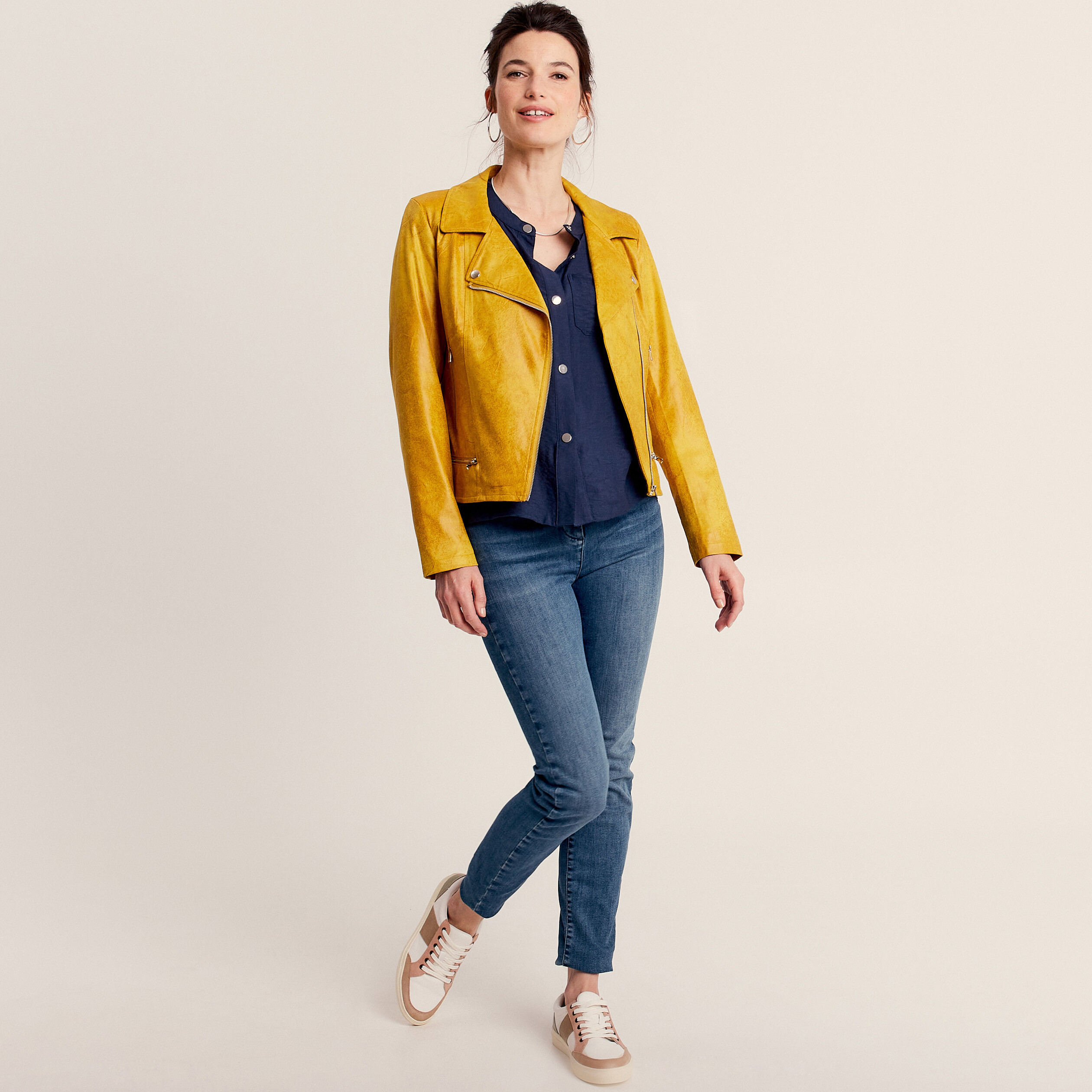 Veste esprit motard zippée vert anis femme