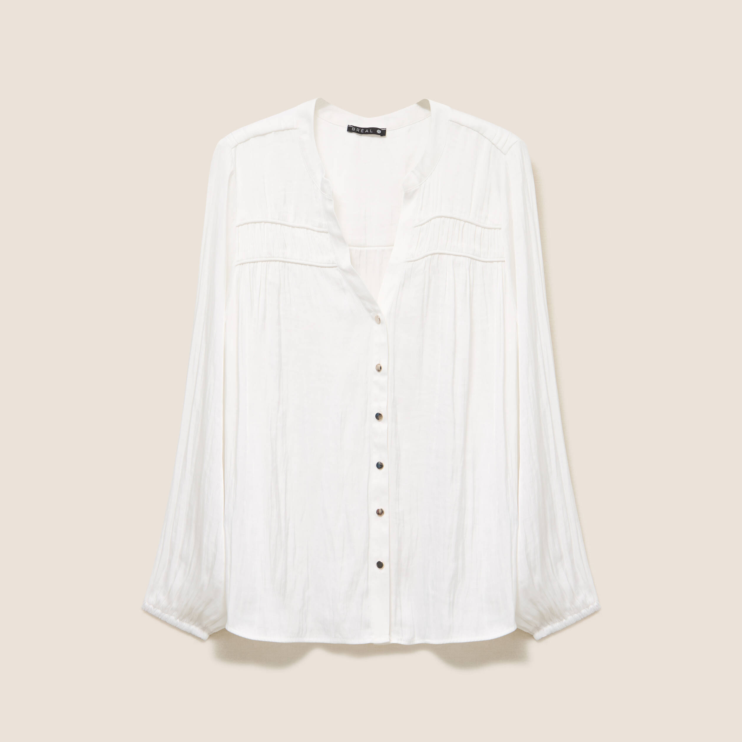 Blouse satin&eacute;e manches longues ecru femme