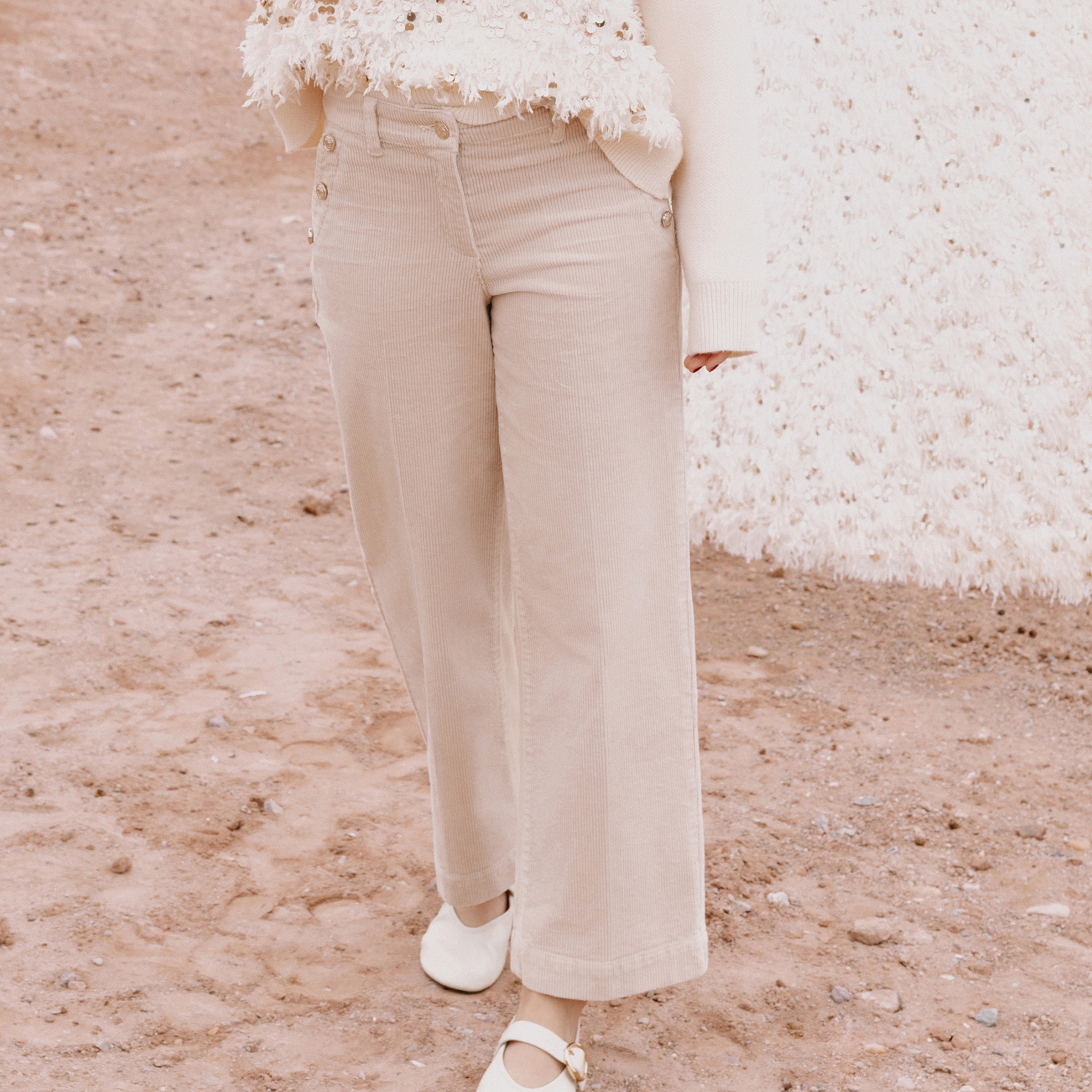 Pantalon Beige Caroll Taille 34 - Velours à Côtes Fines - Coupe Slim - Très Bon état