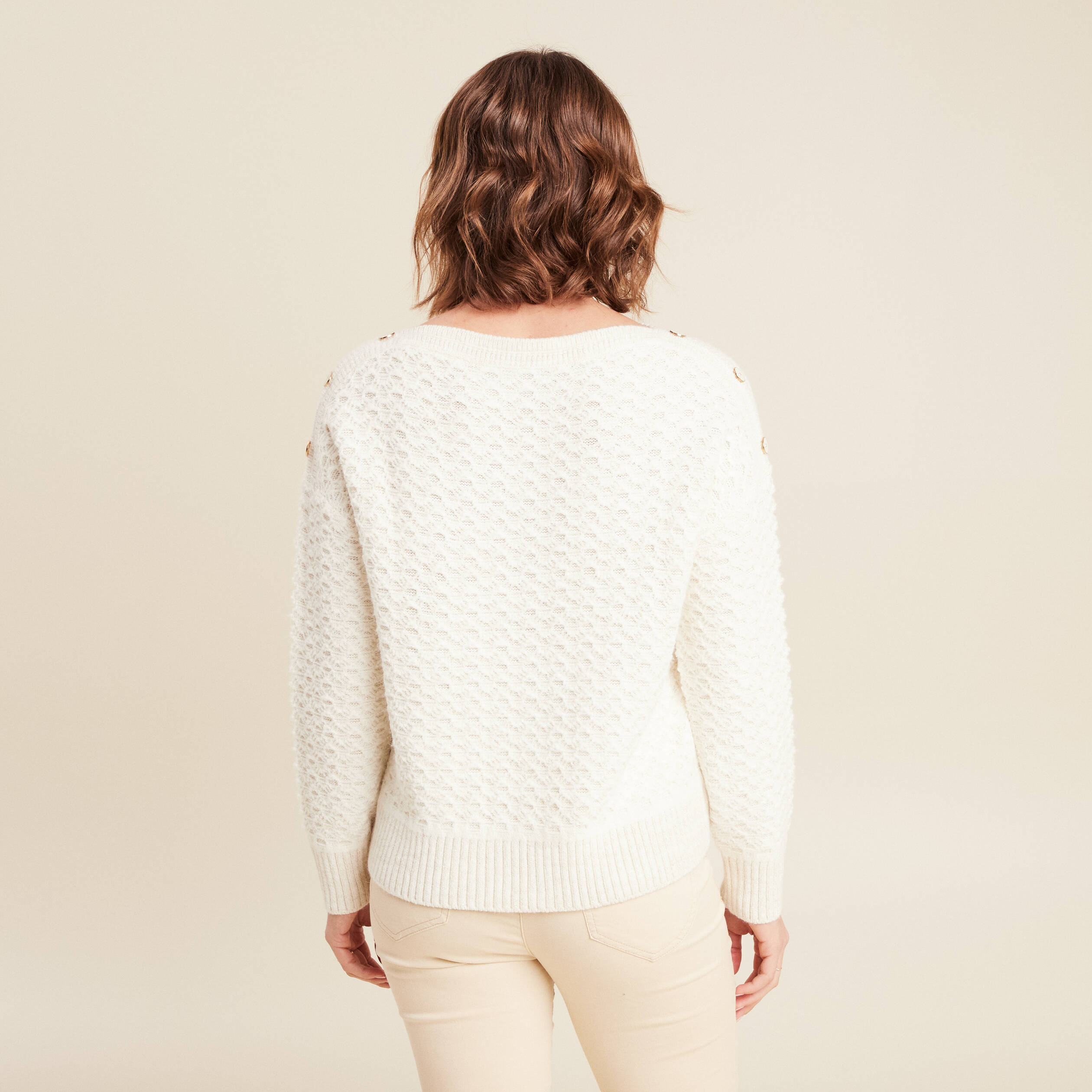 Pull manches longues ecru femme
